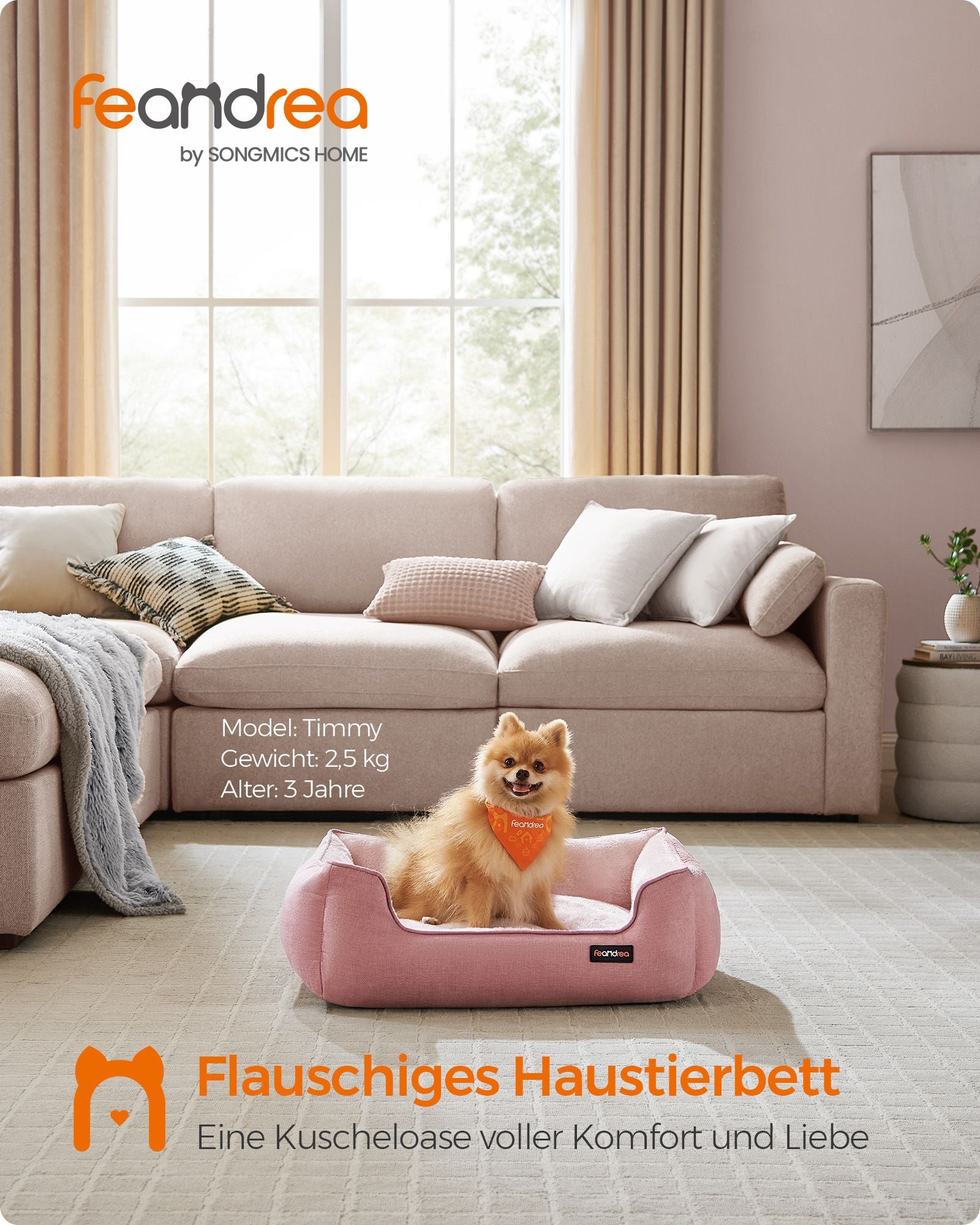 Hundsäng - linne look - för små hundar - pastellrosa