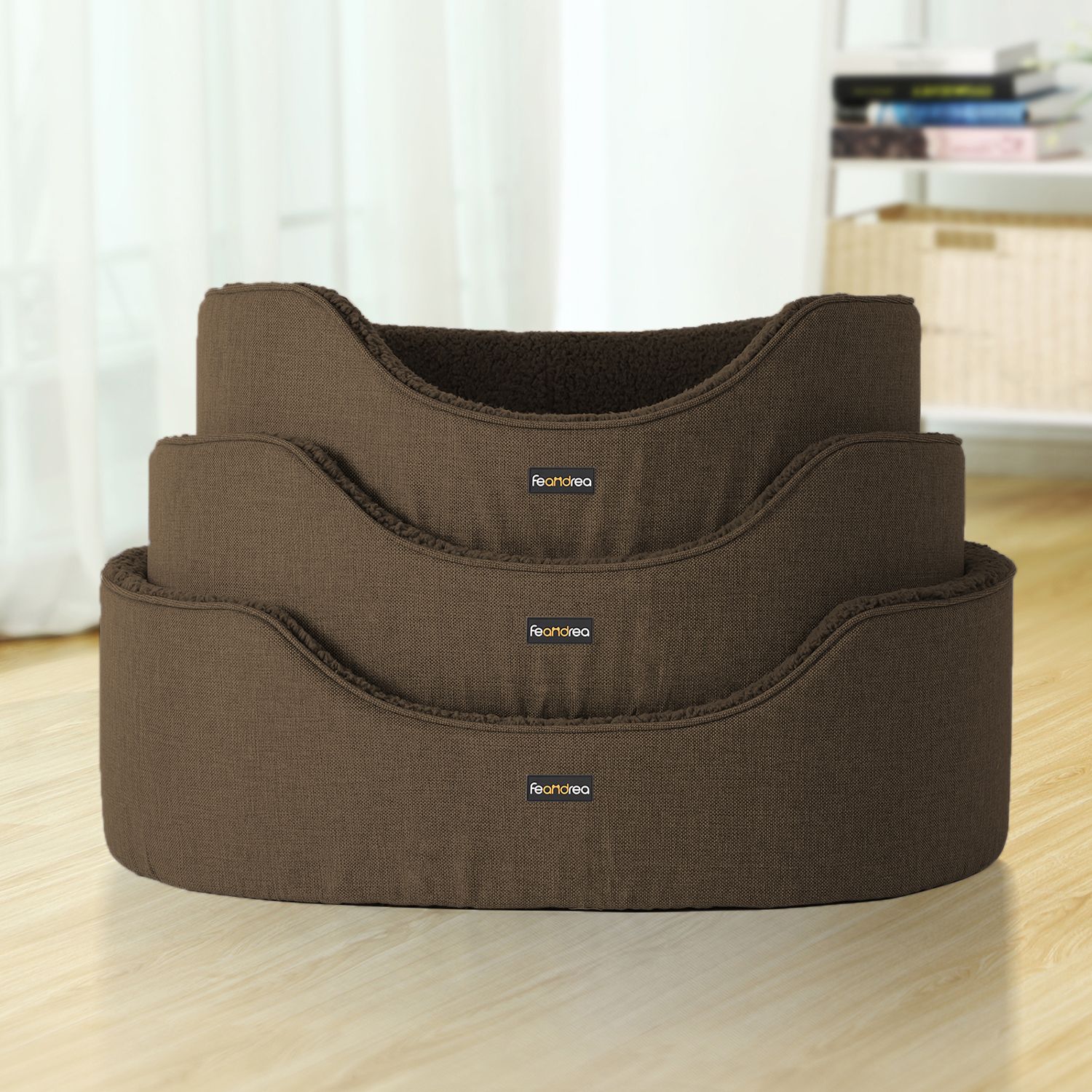 Hundsäng - med hög kant - 92 x 72 x 28 cm - brun