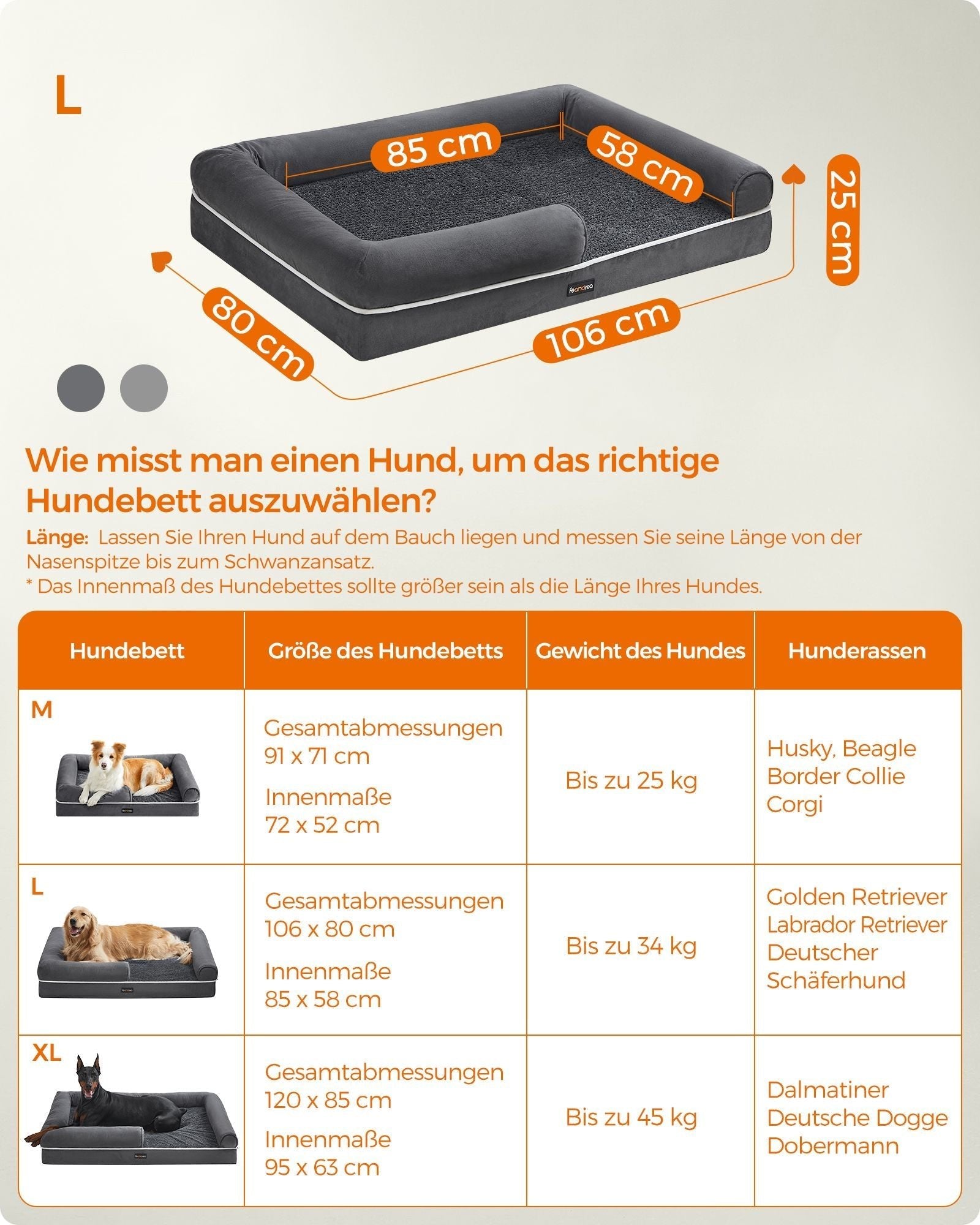 Ortopedisk hundbädd – Upphöjda kanter – Mörkgrå