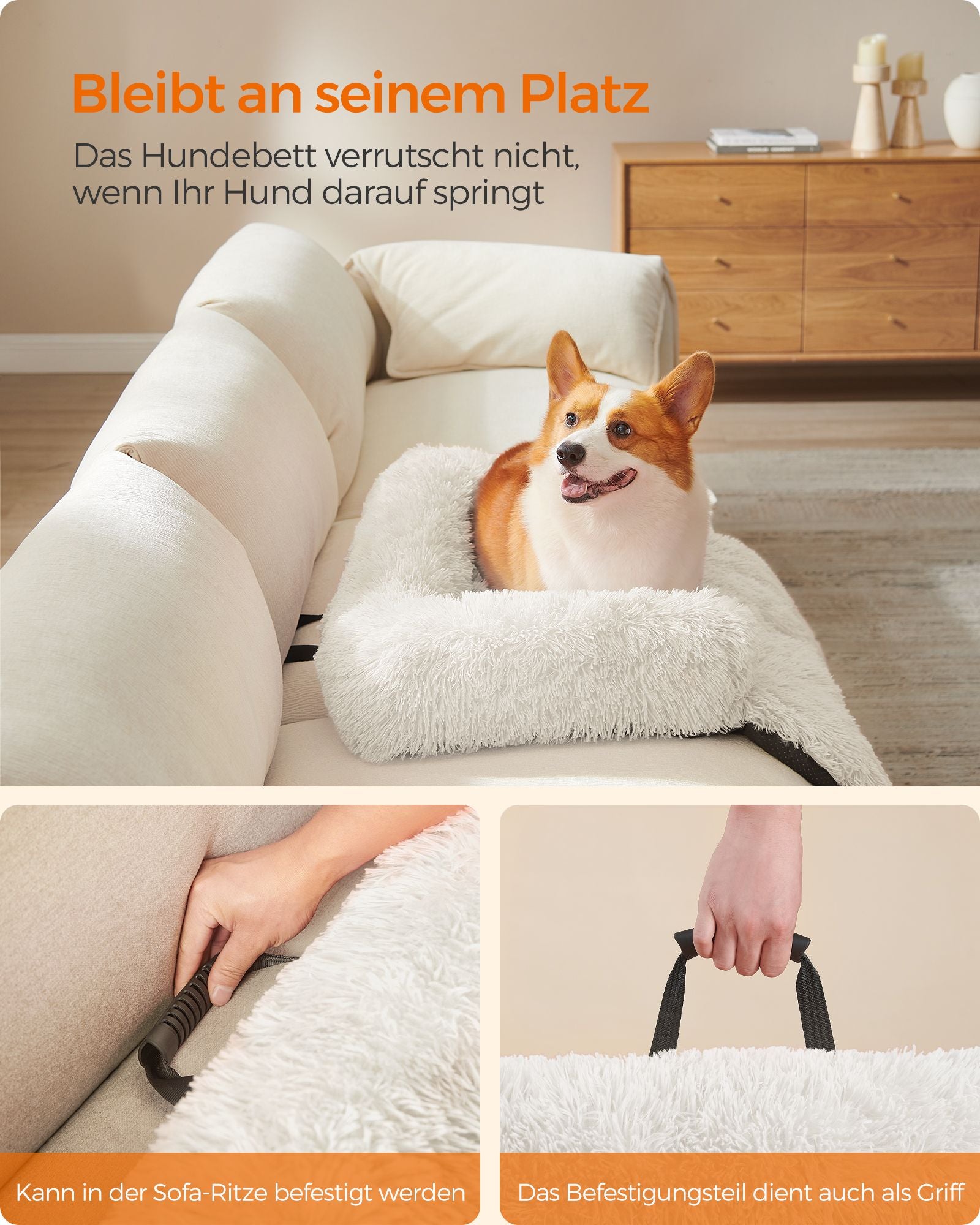 Hundkorg - varm & mysig - 95 × 85 × 16 cm - Wolkwit