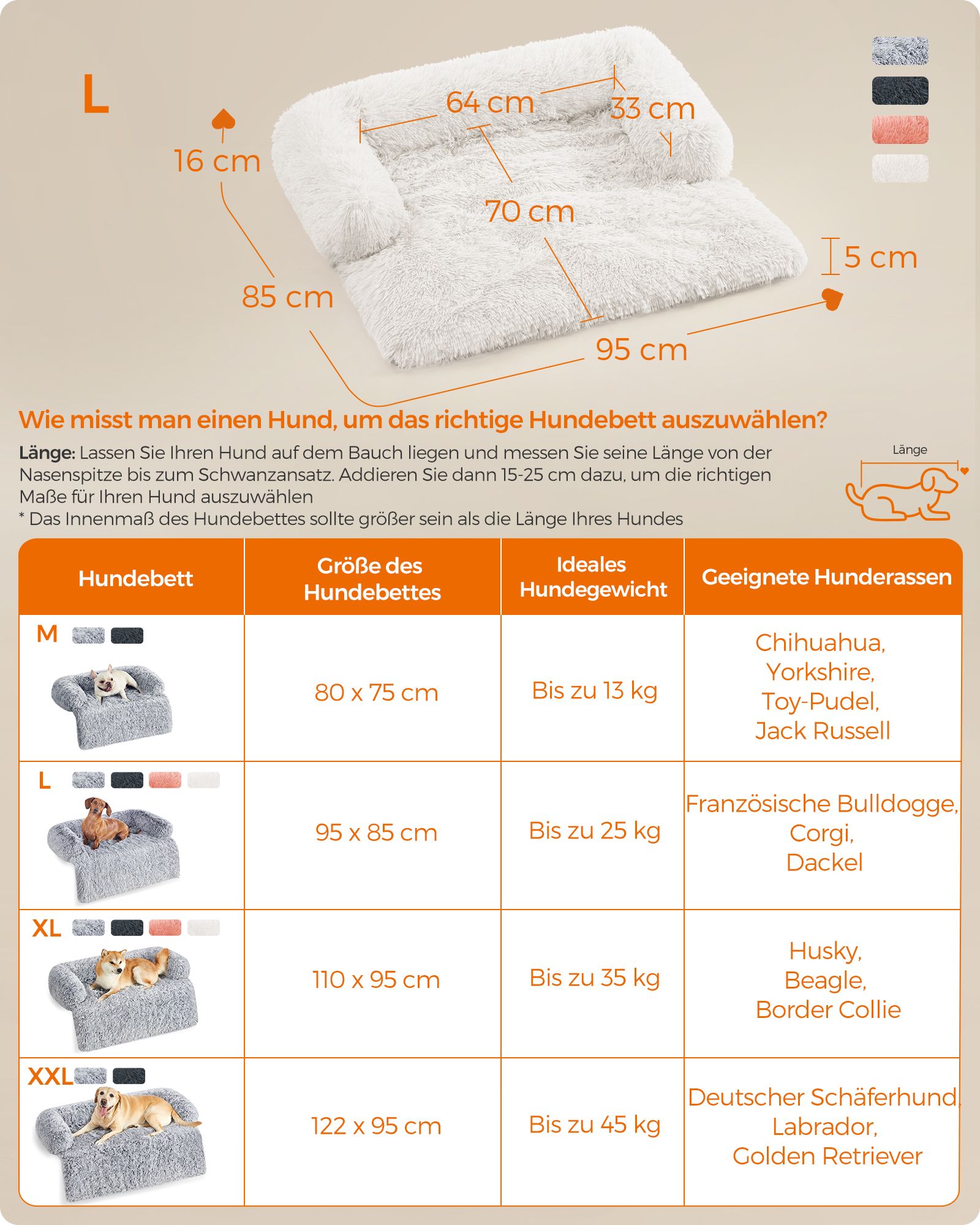 Hundkorg - varm & mysig - 95 × 85 × 16 cm - Wolkwit