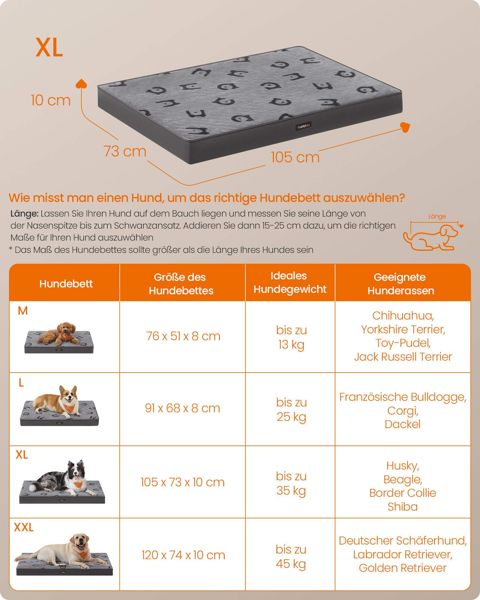 Ortopedisk hundsäng – XL Comfort – Flanell – Dove Grey