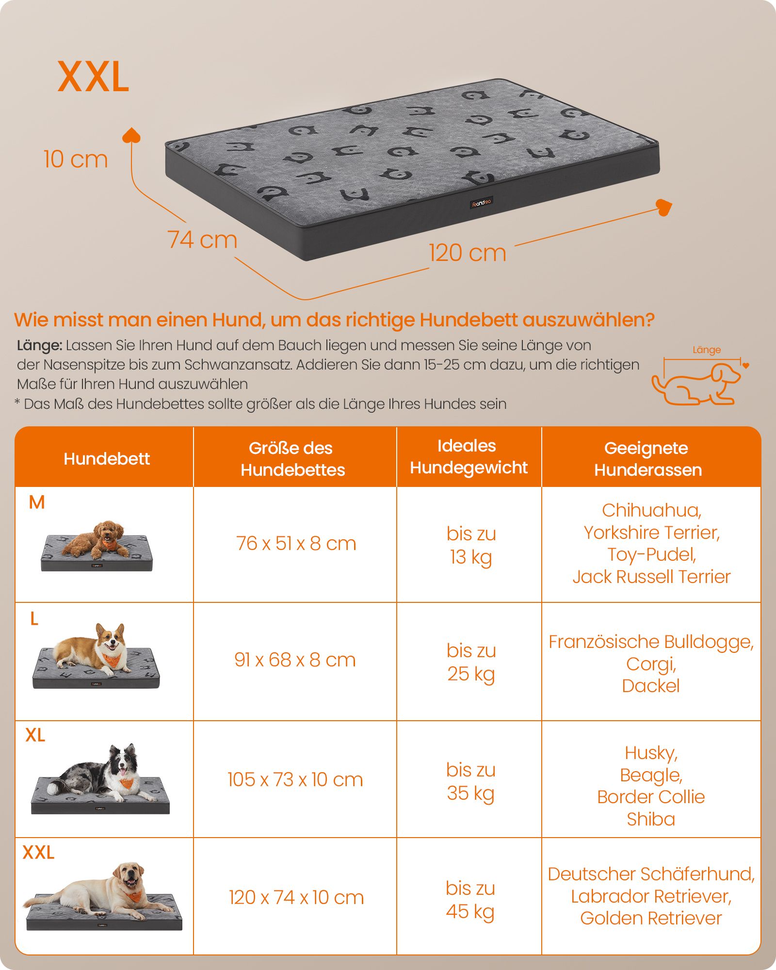 Ortopedisk hundsäng – XXL Comfort – Flanell – Dove Grey