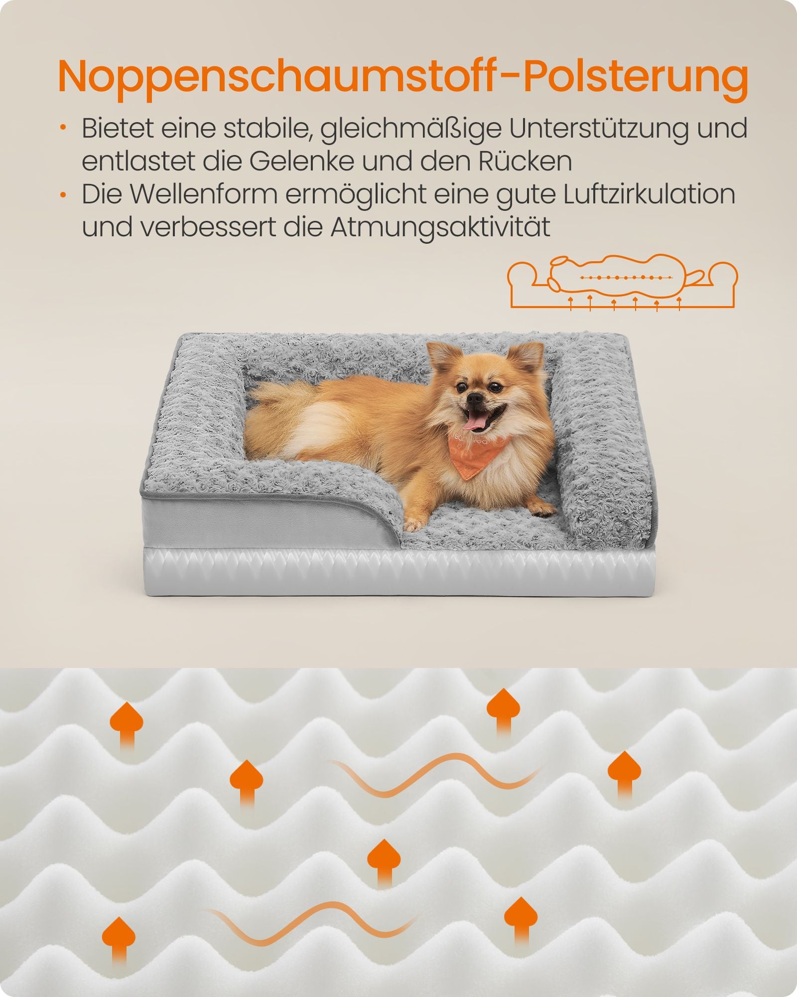 Ortopedisk hundsäng – plyschöverdrag – Dove Grey