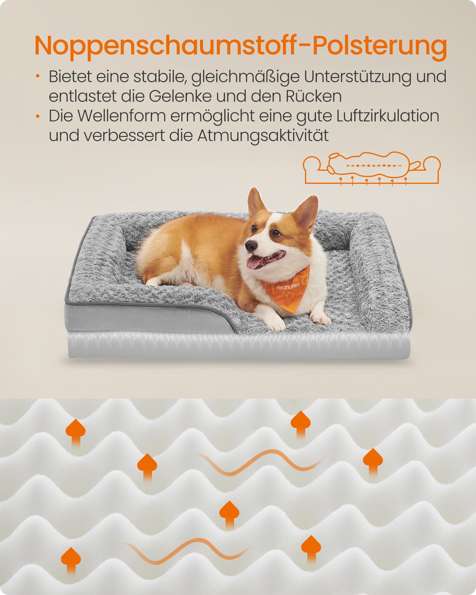 Ortopedisk hundsäng – plyschöverdrag – Dove Grey