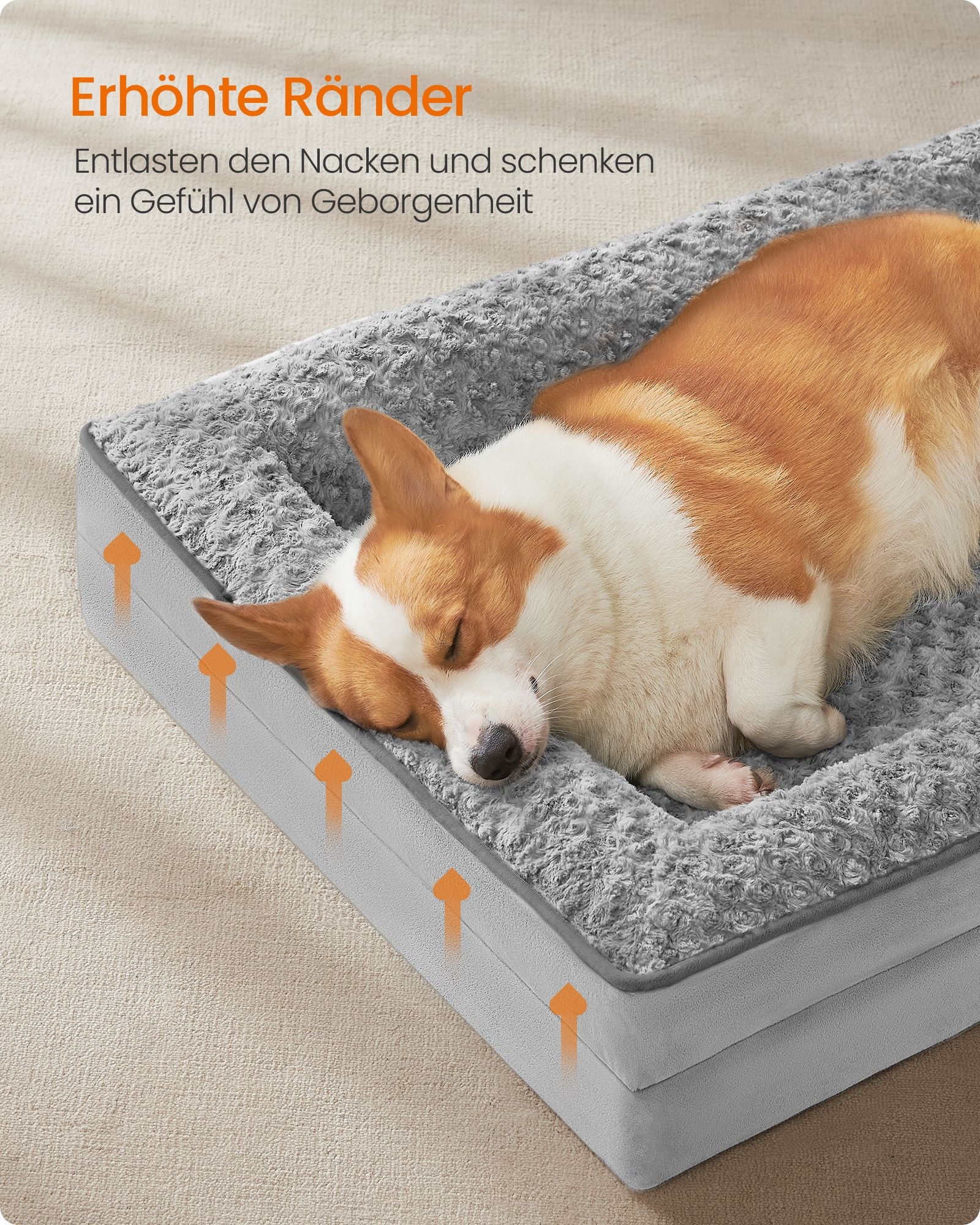 Ortopedisk hundsäng – plyschöverdrag – Dove Grey