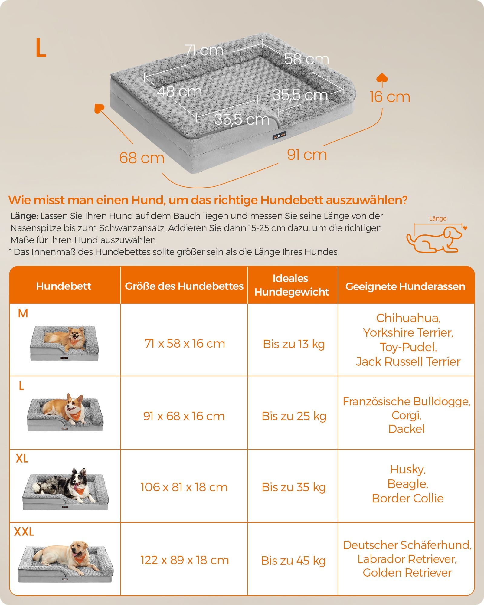 Ortopedisk hundsäng – plyschöverdrag – Dove Grey