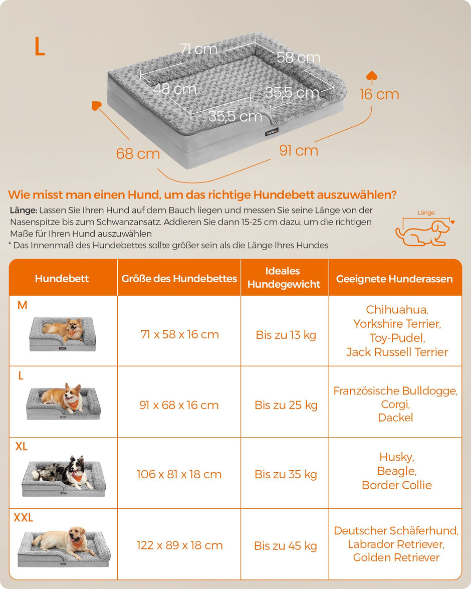Ortopedisk hundsäng – plyschöverdrag – Dove Grey