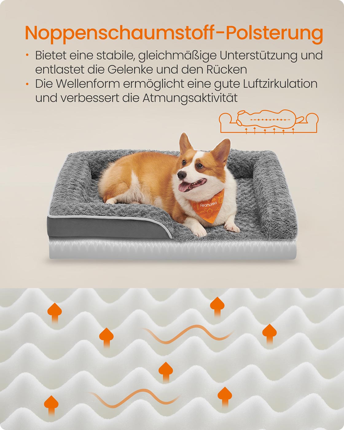 Ortopedisk hundsäng – Plyschöverdrag – Skiffergrå