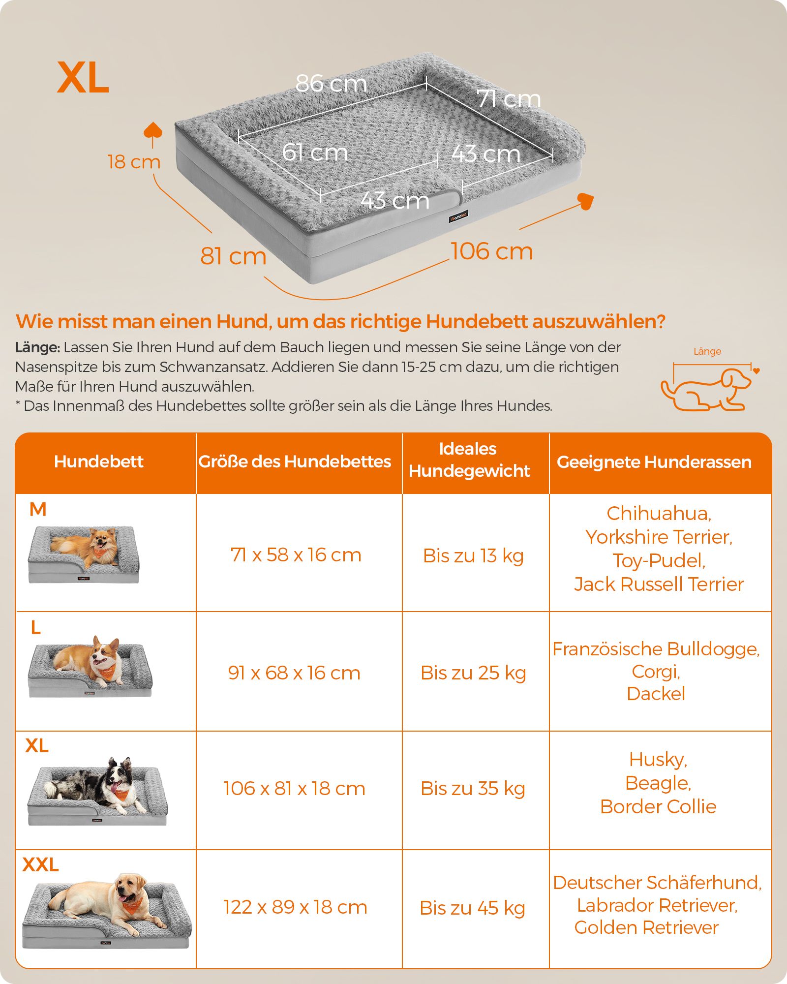 Ortopedisk hundsäng – plyschöverdrag – Dove Grey