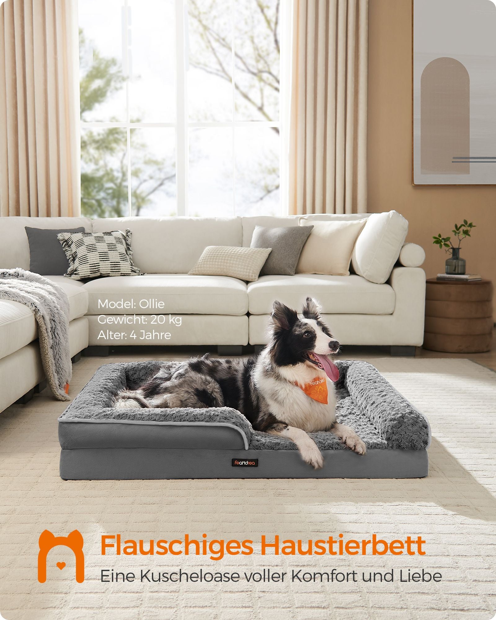 Ortopedisk hundsäng – plyschklädsel – skiffergrå