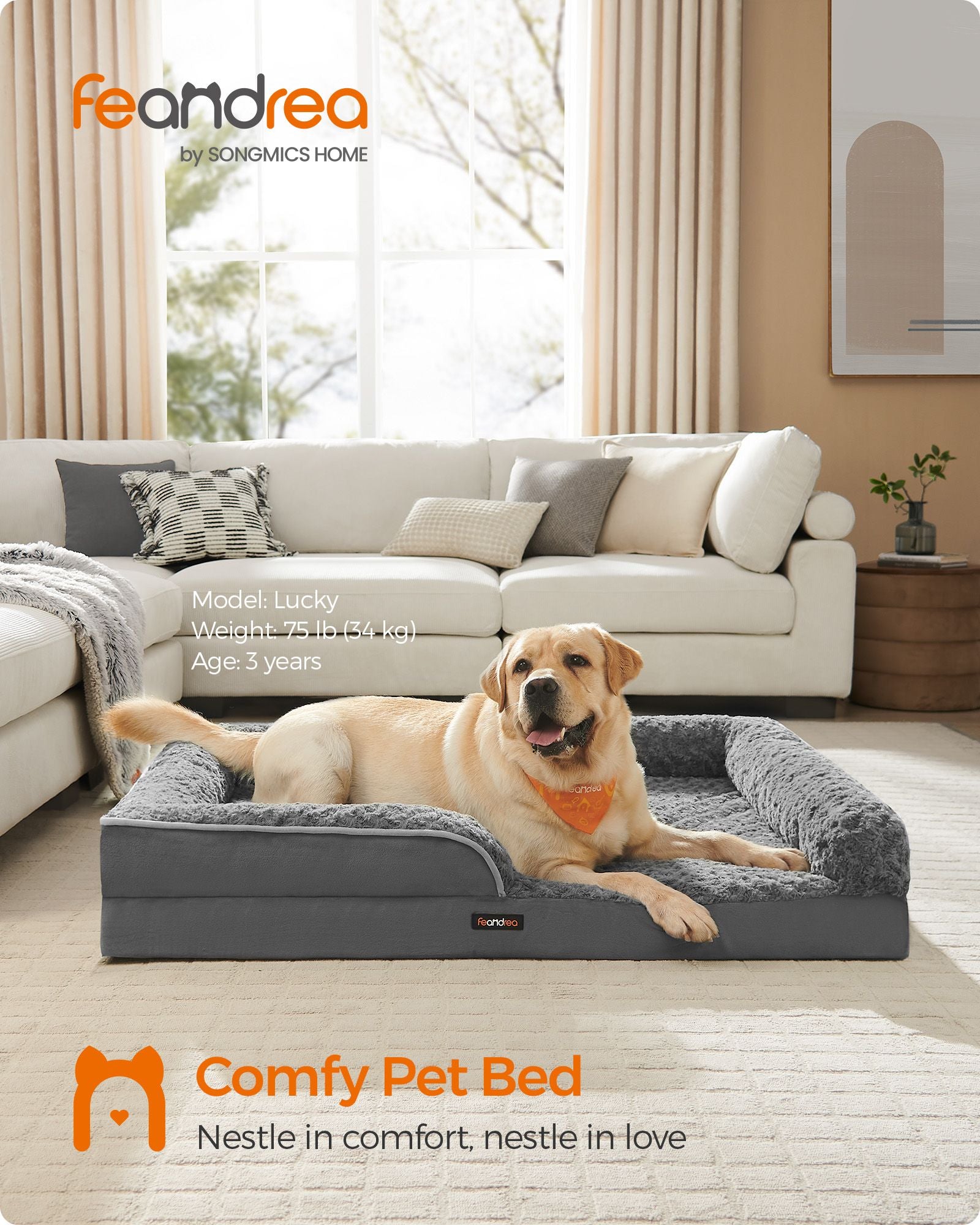 Ortopedisk hundbädd - stort format - Slate Grey - Comfort Plus