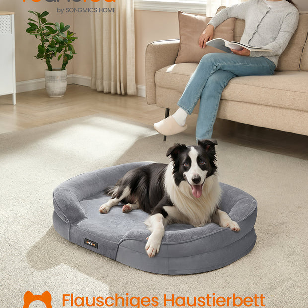 Hundbädd – Upphöjda kanter – Flanell och sammet – Ljusgrå