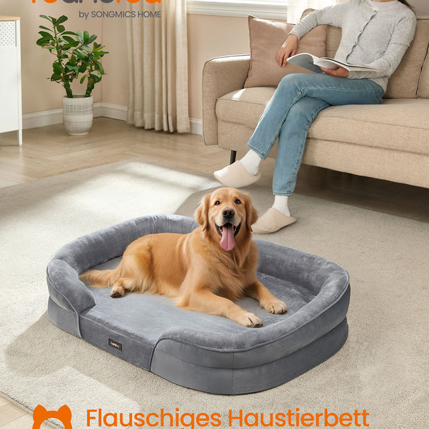 Hundbädd – Upphöjda kanter – Flanell och sammet – Ljusgrå