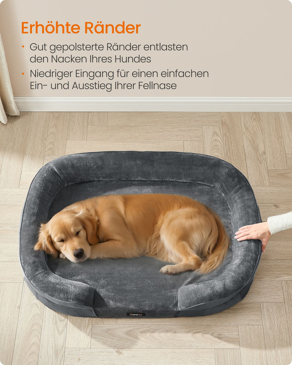 Hondenmand - Orthopedisch en Wasbaar - Met Verhoogde Randen - Leigrijs - 106 x 76 x 18 cm