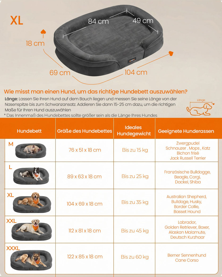 Hondenmand - Orthopedisch en Wasbaar - Met Verhoogde Randen - Leigrijs - 106 x 76 x 18 cm