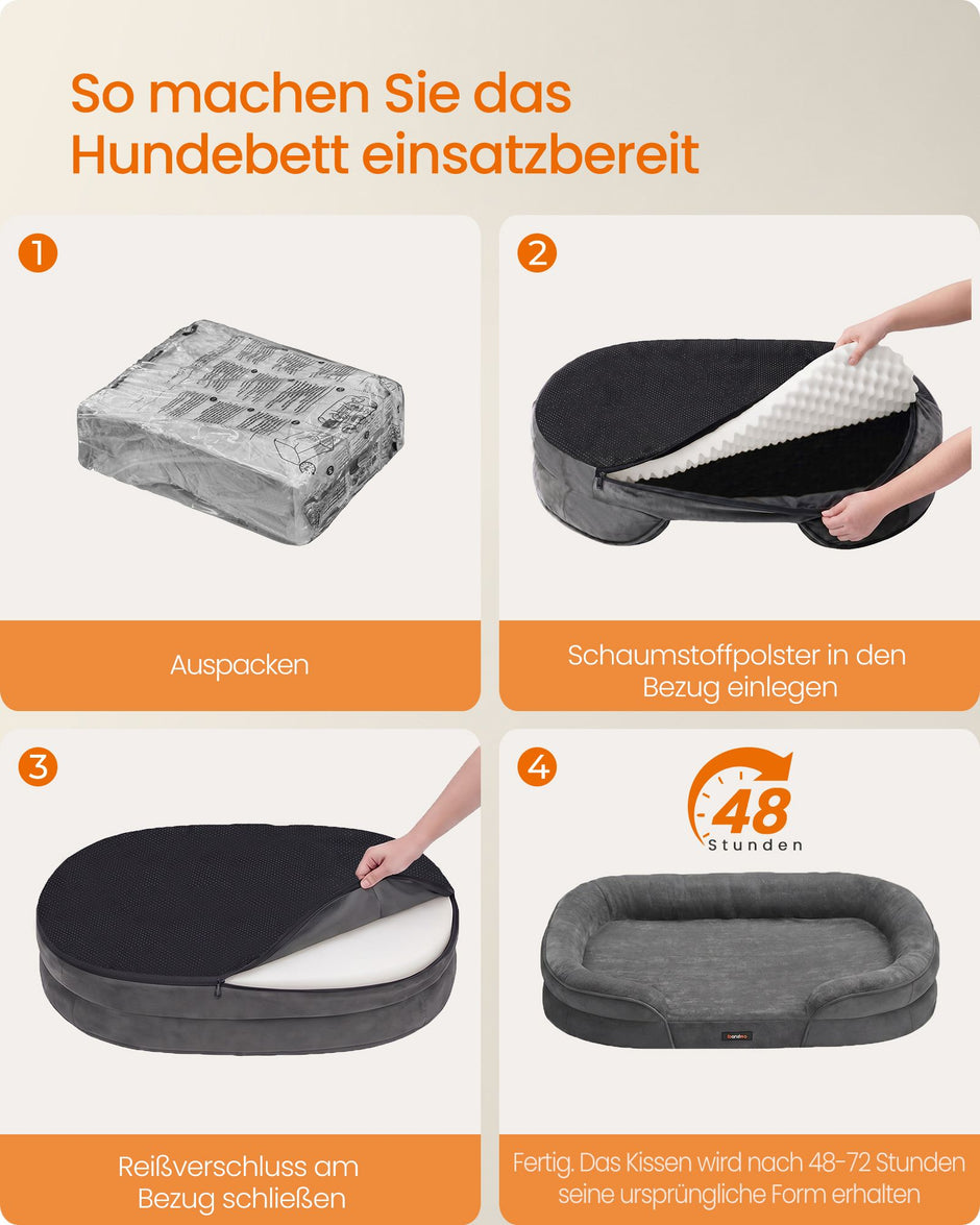 Hondenmand - Orthopedisch en Wasbaar - Met Verhoogde Randen - Leigrijs - 106 x 76 x 18 cm
