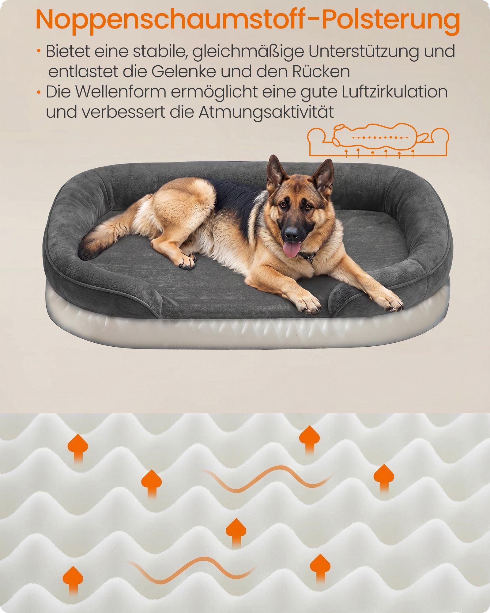 Hondenmand - Orthopedisch en Wasbaar - Met Verhoogde Randen - Leigrijs - 122 x 85 x 18 cm