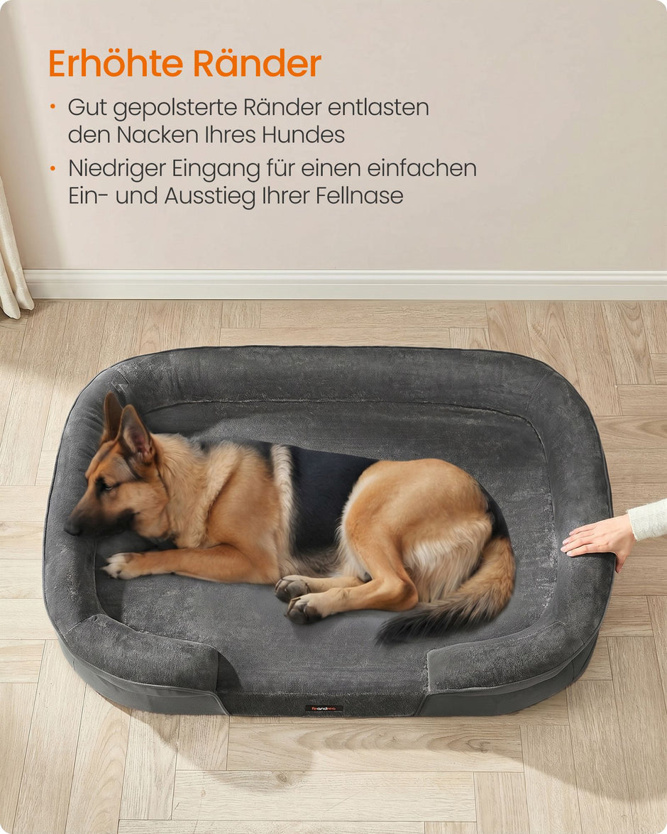 Hondenmand - Orthopedisch en Wasbaar - Met Verhoogde Randen - Leigrijs - 122 x 85 x 18 cm