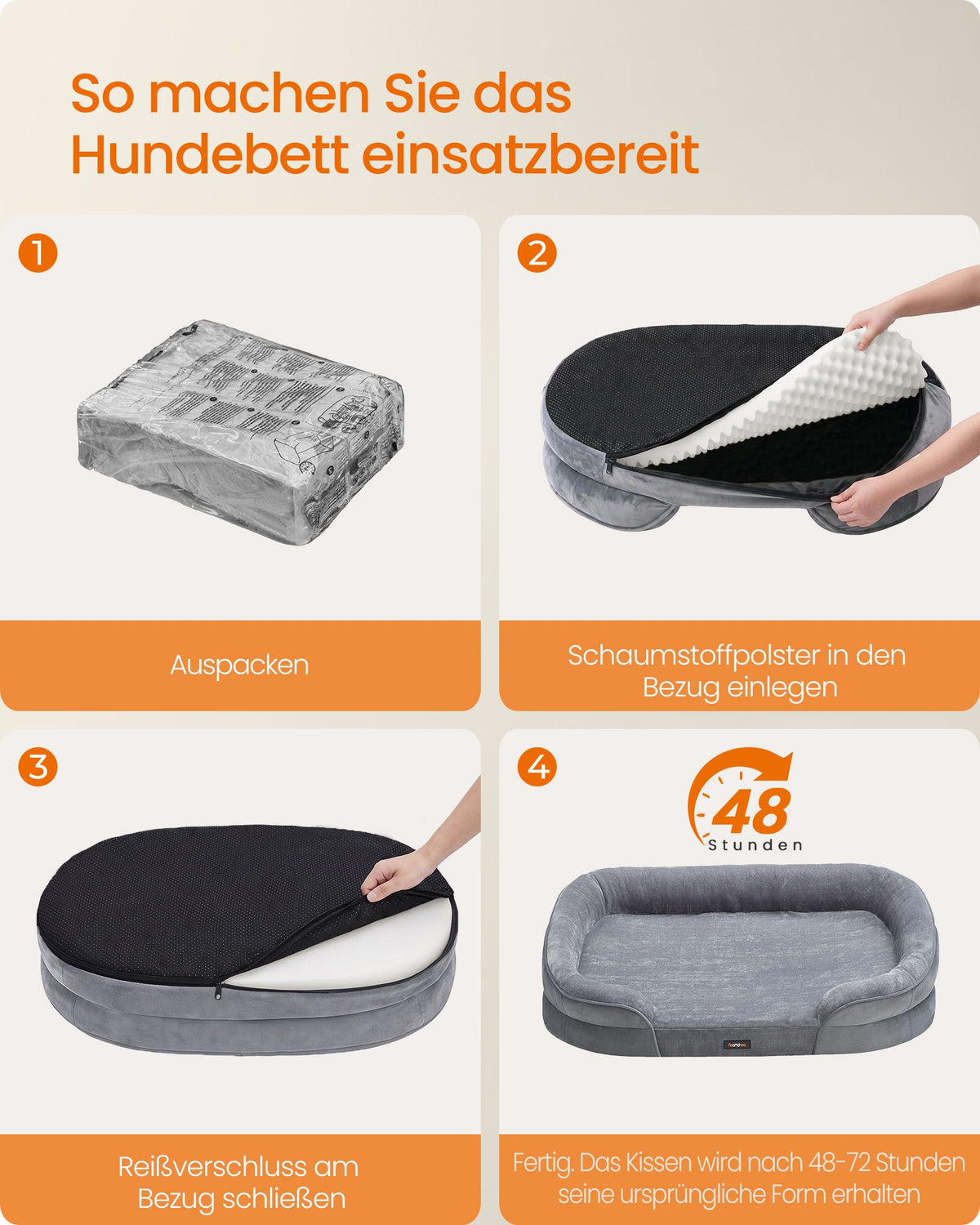 Hondenmand - Orthopedisch en Wasbaar - Met Verhoogde Randen - Lichtgrijs - 112 x 81 x 18 cm