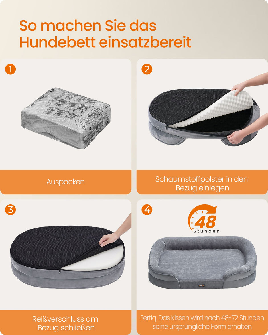 Hondenmand - Orthopedisch en Wasbaar - Met Verhoogde Randen - Lichtgrijs - 112 x 81 x 18 cm