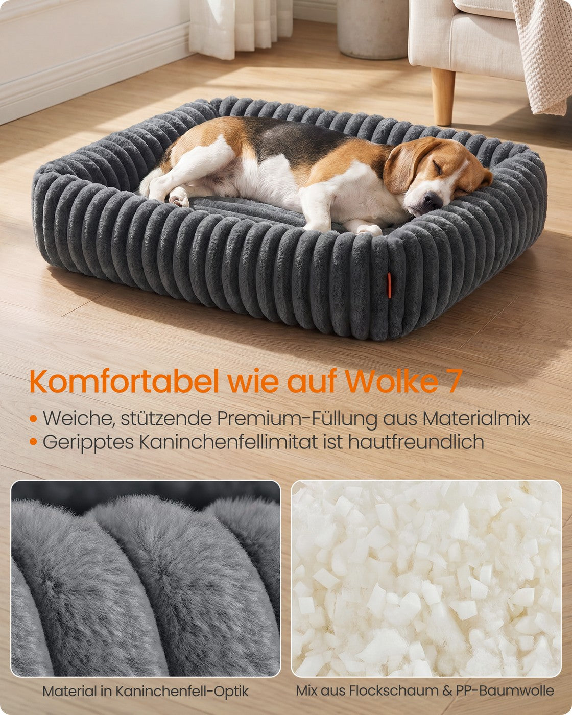 Orthopedische Hondenmat - 91 x 68 cm - Wasbaar - Zacht Pluche - Loodgrijs