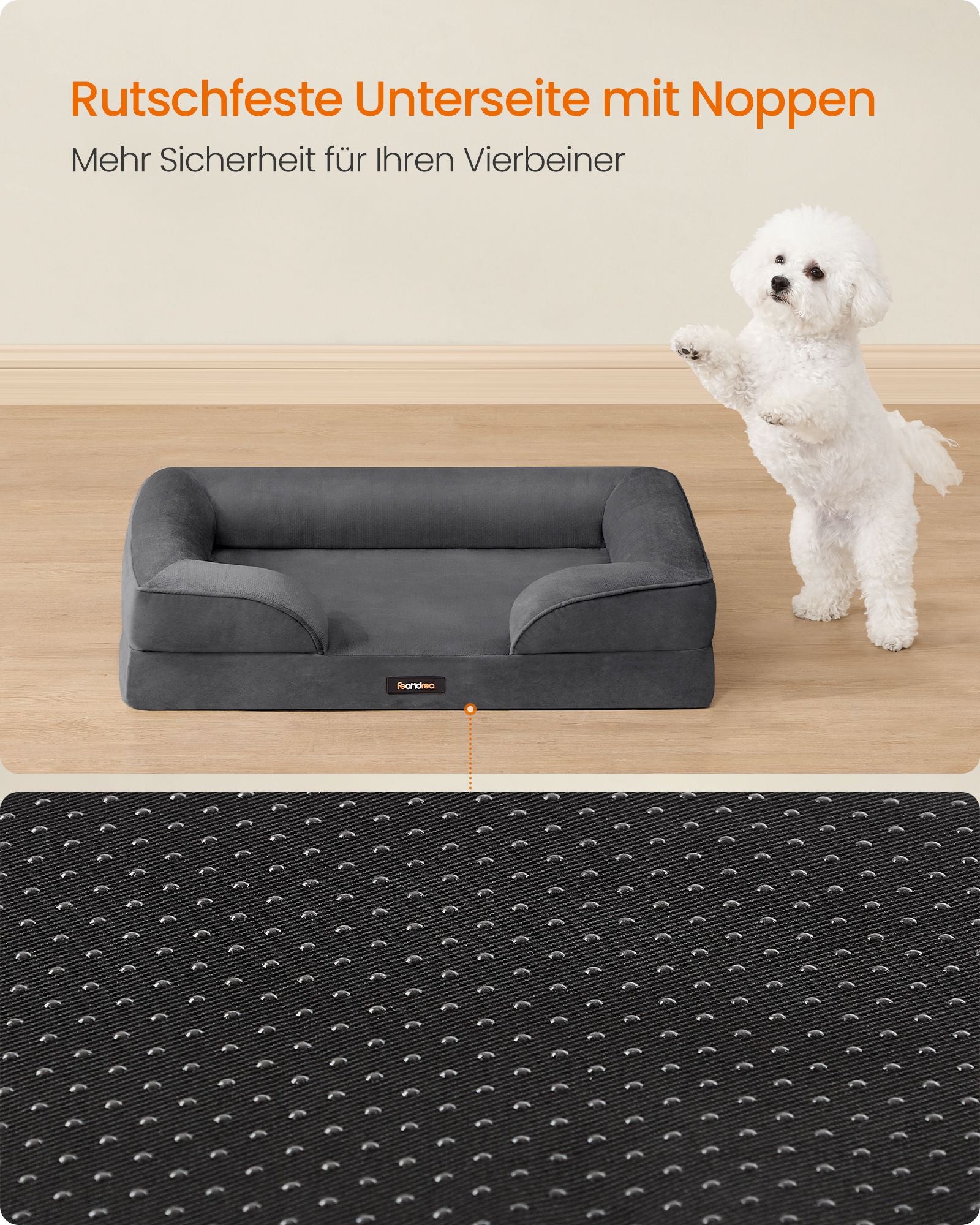 Hondenmand - Orthopedisch en Wasbaar - Met Verhoogde Randen - Leigrijs - 76 x 51 x 16 cm
