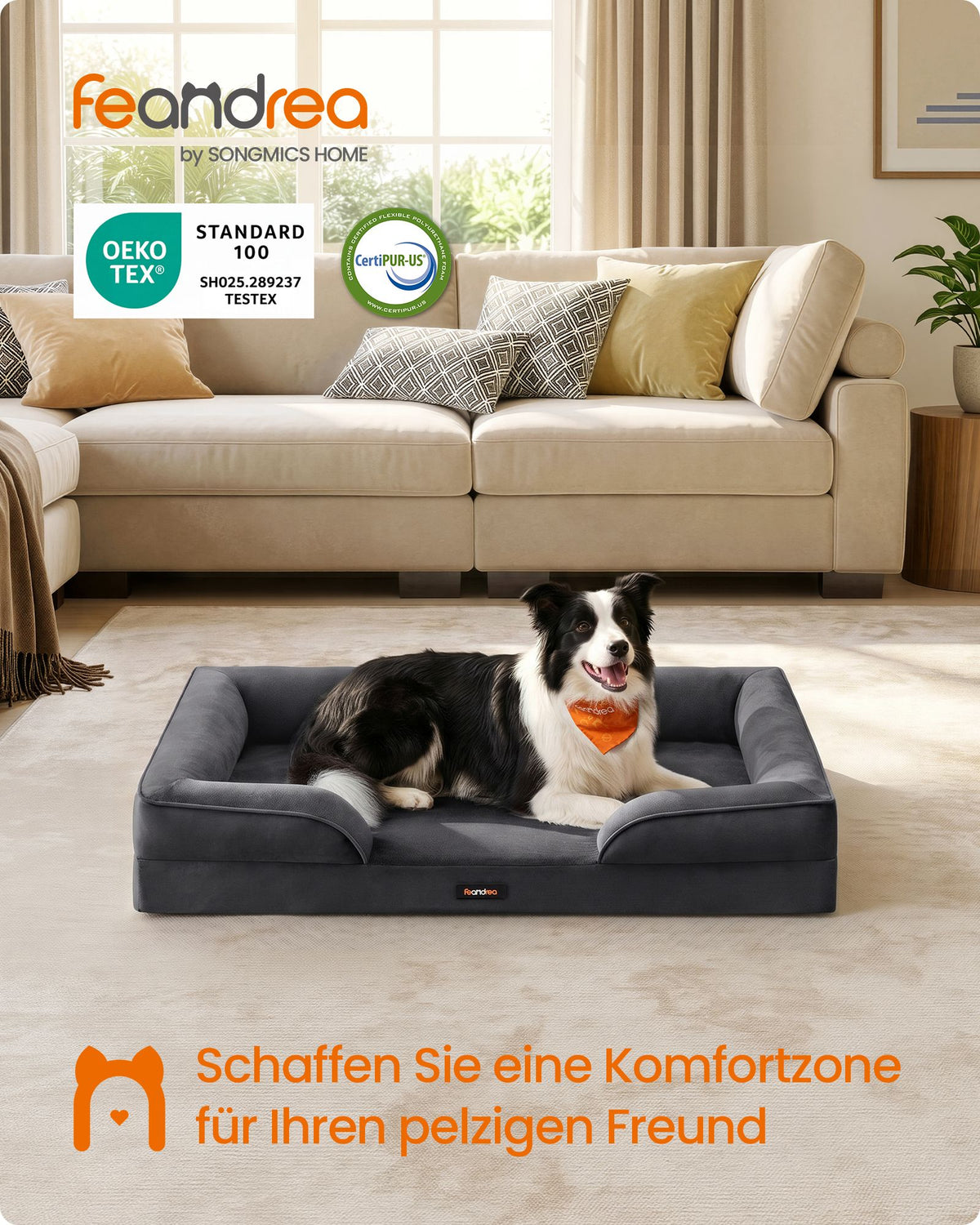 Hondenmand - Orthopedisch en Wasbaar - Met Verhoogde Randen - Leigrijs - 104 x 69 x 17 cm