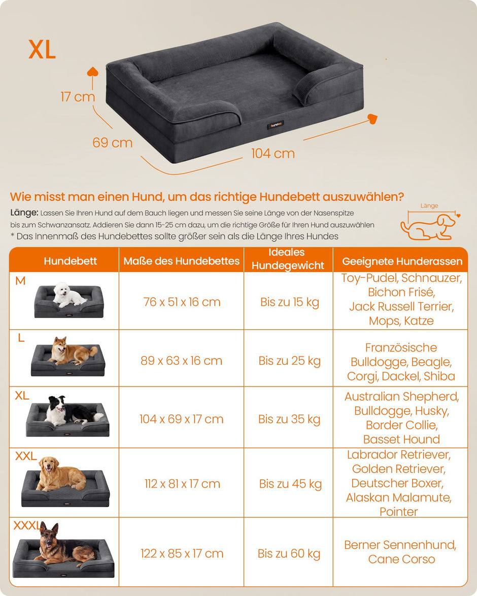 Hondenmand - Orthopedisch en Wasbaar - Met Verhoogde Randen - Leigrijs - 104 x 69 x 17 cm