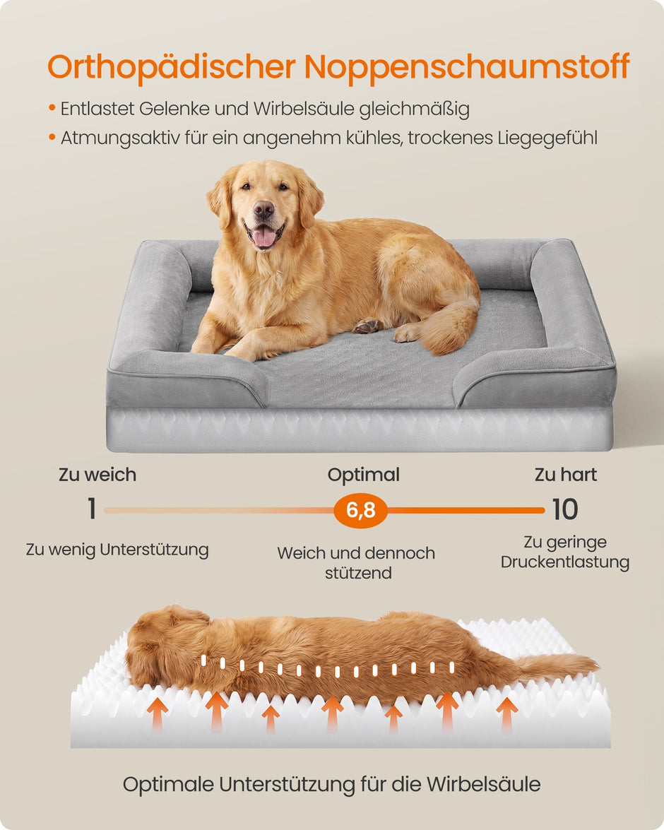 Orthopedisch Hondenbed - 112 x 81 cm - Verhoogde Rand - Wasbare Hoes - Grijs