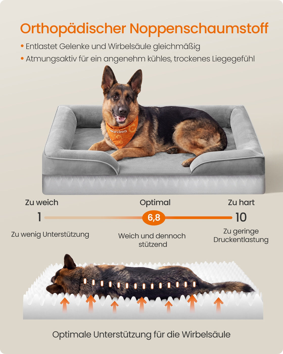 Orthopedisch Hondenbed - 122 x 85 cm - Verhoogde Rand - Wasbare Hoes - Duifgrijs