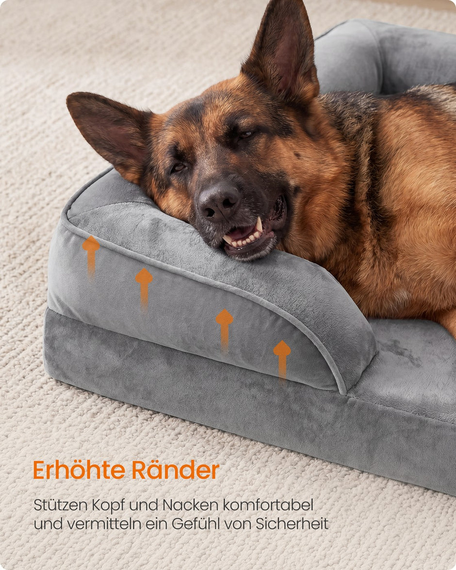 Orthopedisch Hondenbed - 122 x 85 cm - Verhoogde Rand - Wasbare Hoes - Duifgrijs