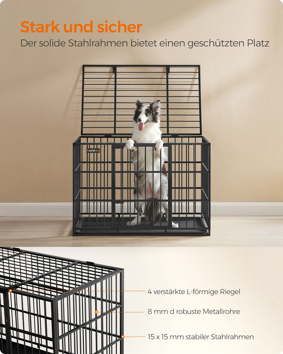 Hundbur – Avtagbar bottenbricka – Stål – Bläcksvart