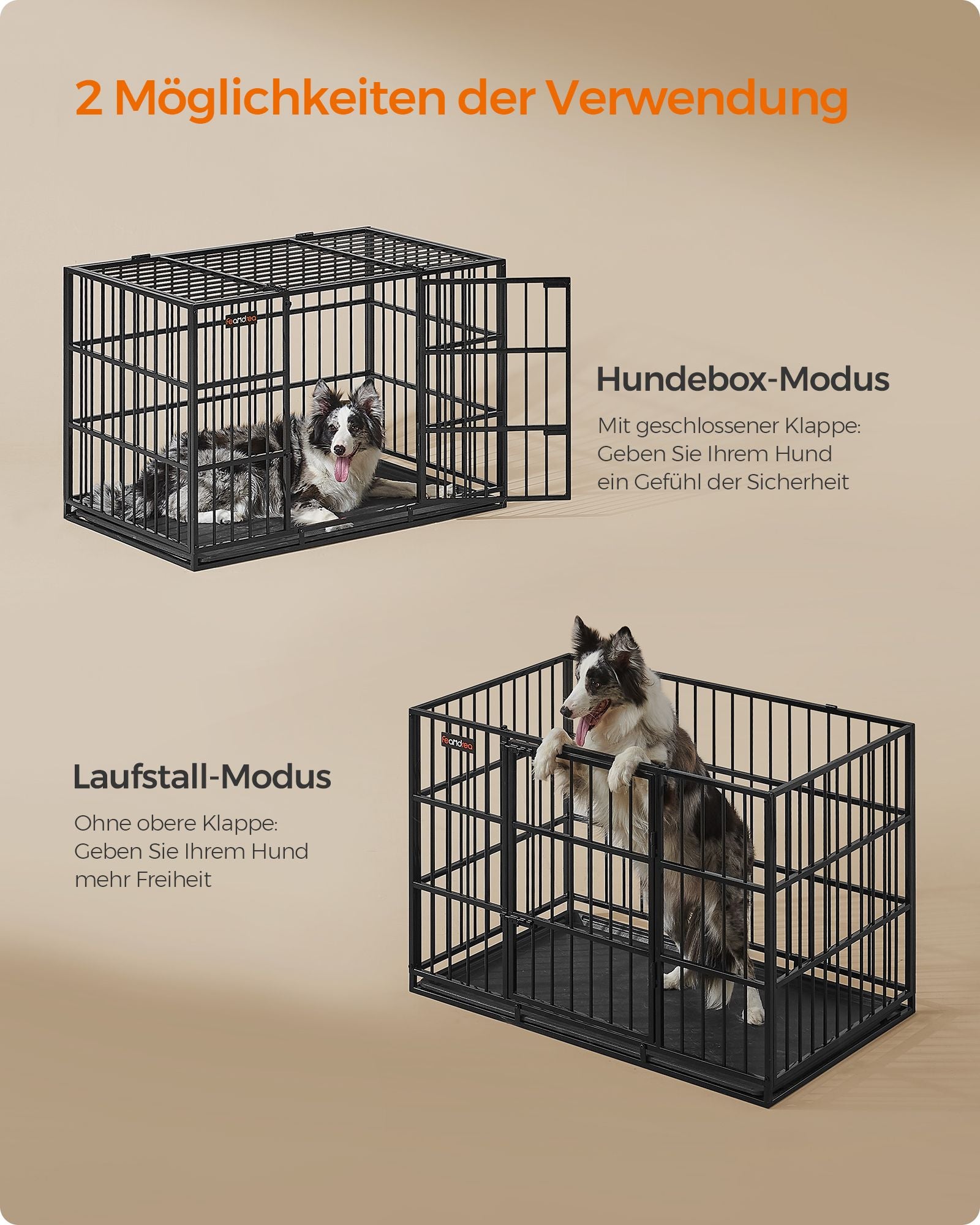 Hundbur – Avtagbar bottenbricka – Stål – Bläcksvart