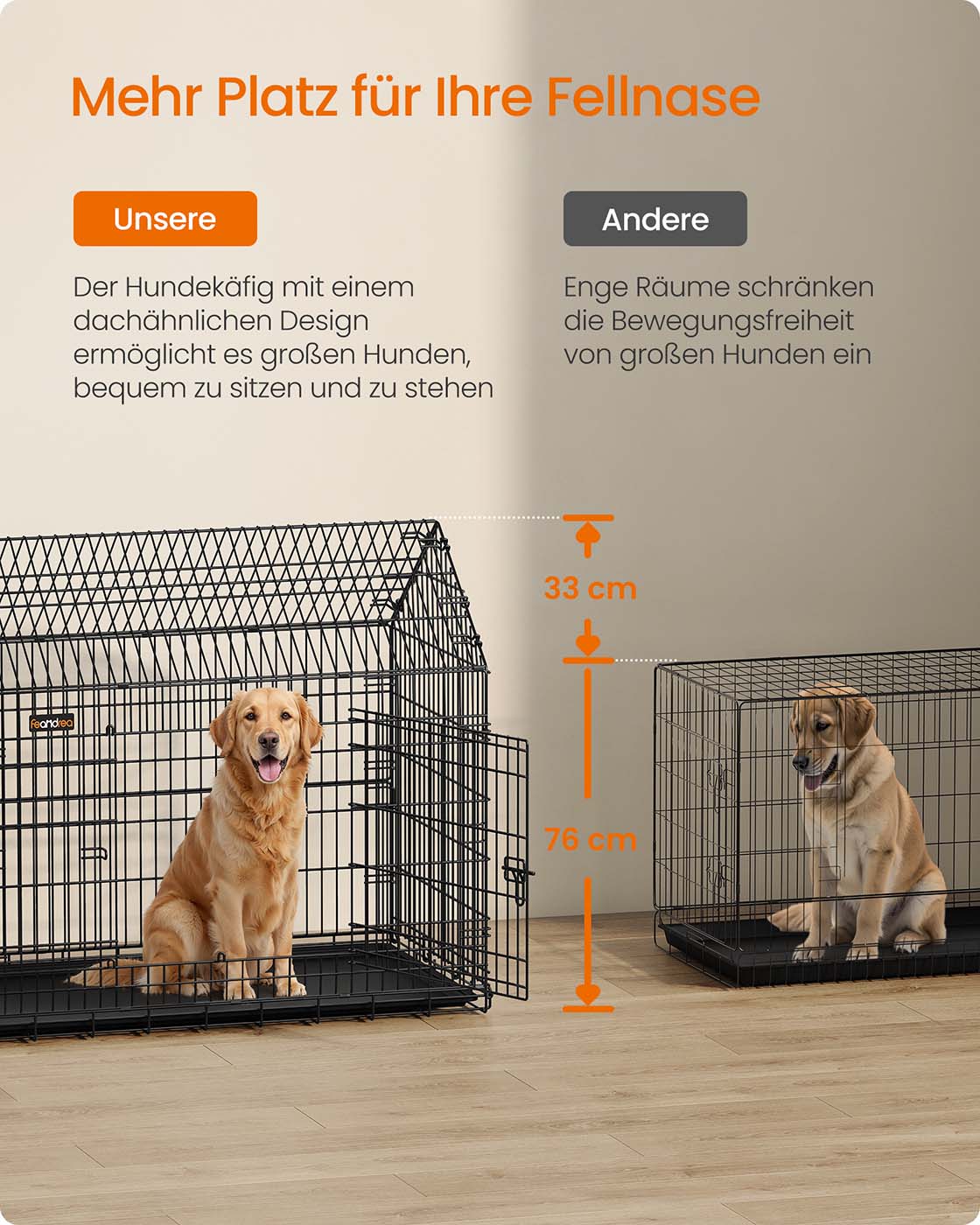 Hundbur – Vikbar – Dubbeldörr – För stora hundar