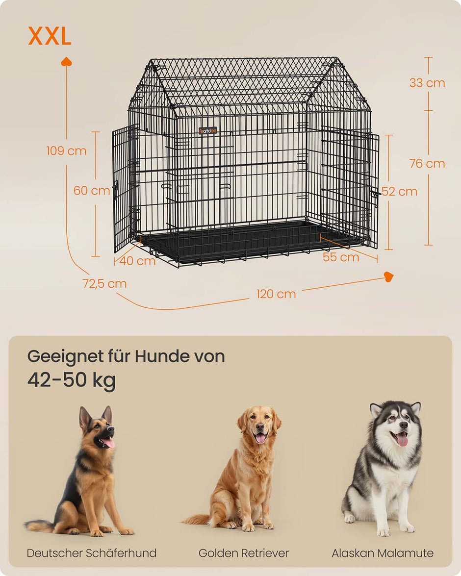 Hundbur – Vikbar – Dubbeldörr – För stora hundar