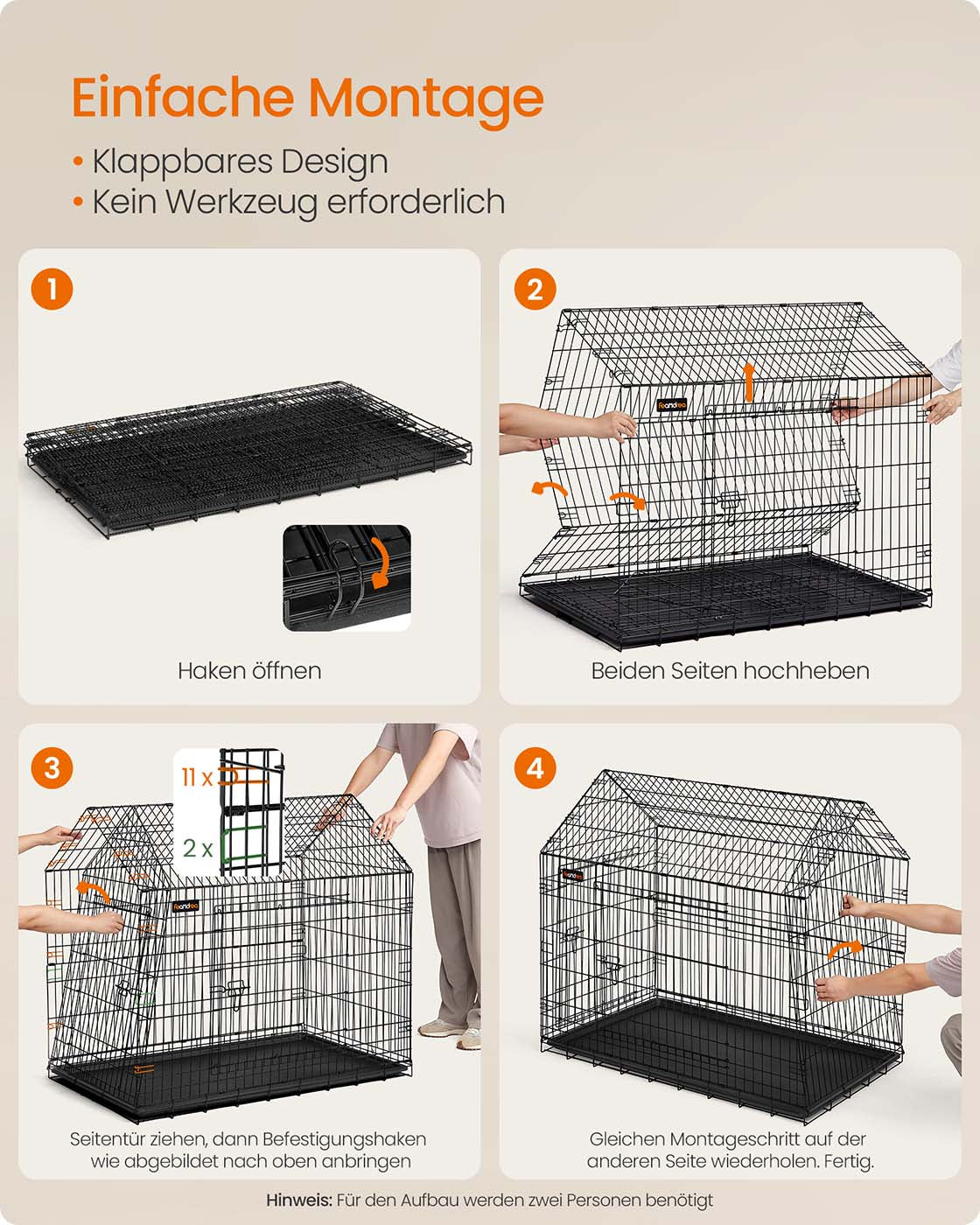 Hundbur – Vikbar – Dubbeldörr – För stora hundar