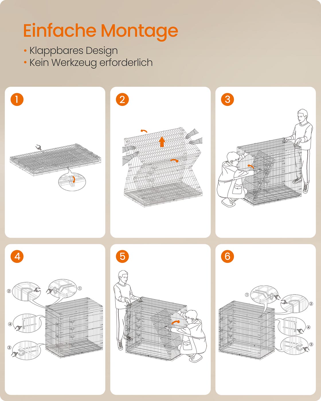 Vikbar hundbur med 2 dörrar och plastfack