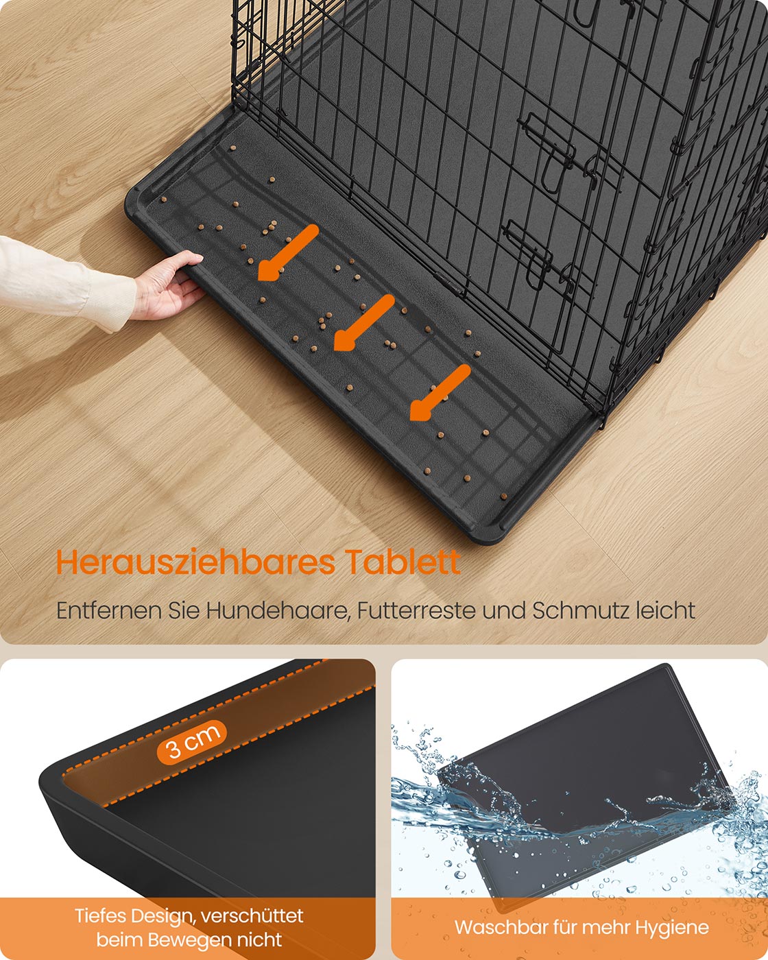 Vikbar hundbur med 2 dörrar och plastfack