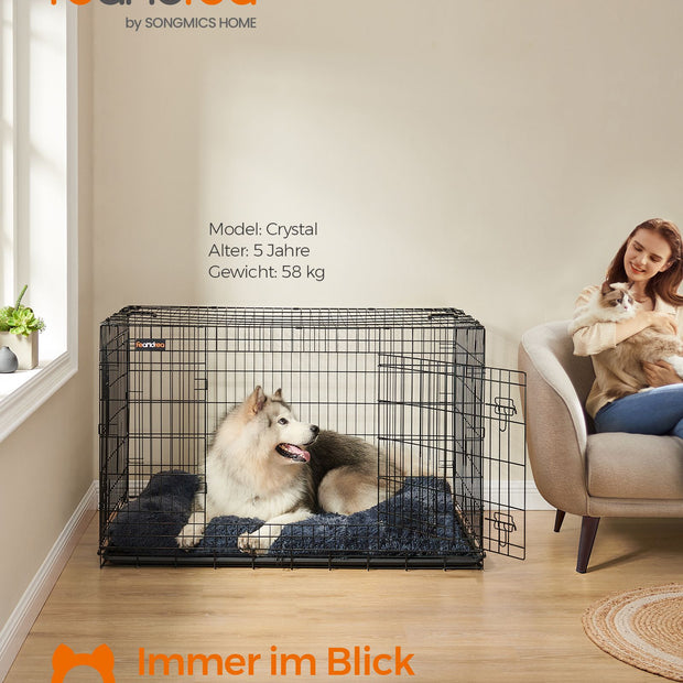 Hopfällbar hundbur – med dörrar och plastskal – svart