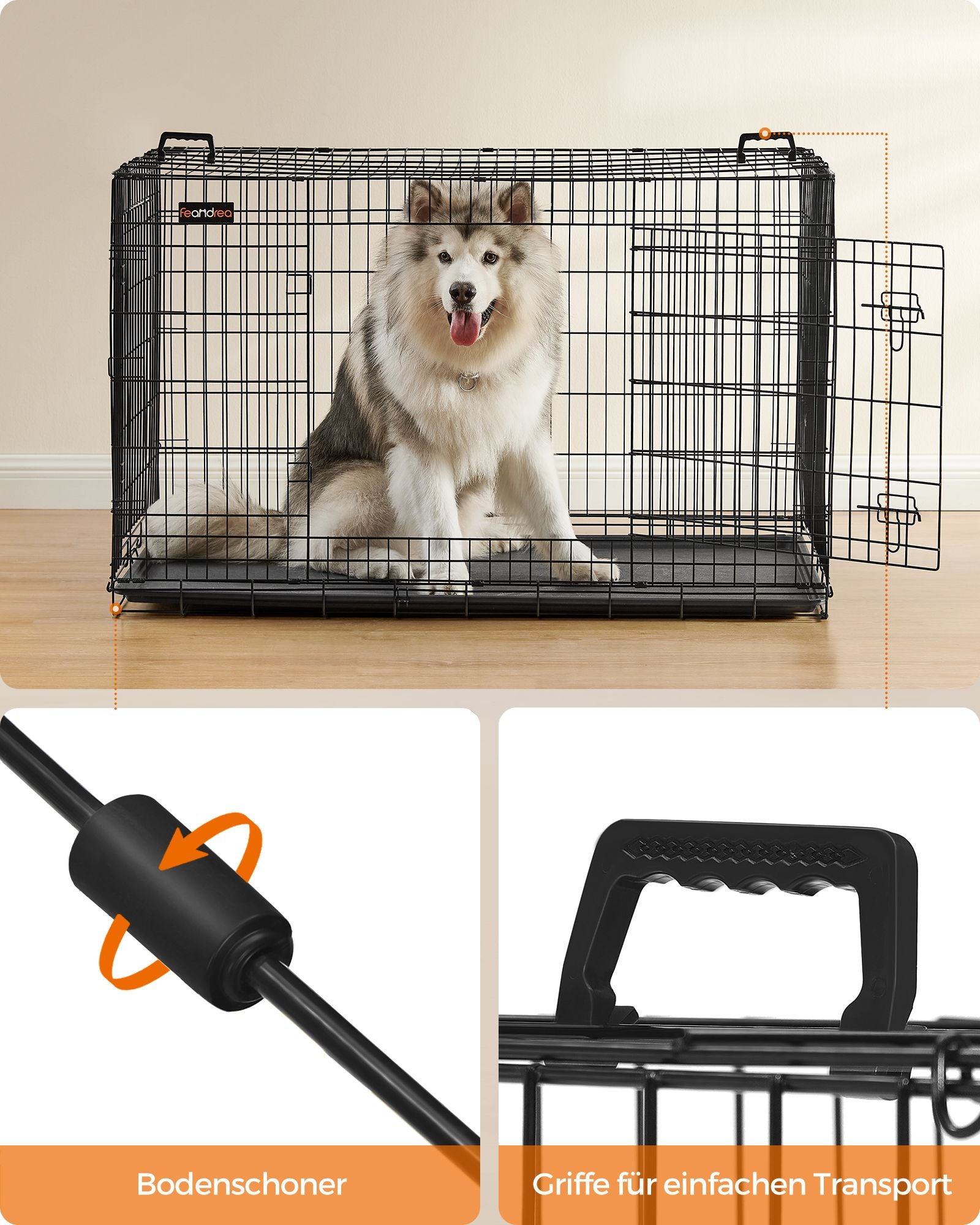 Vikbar hundbur - med dörrar och plastskala