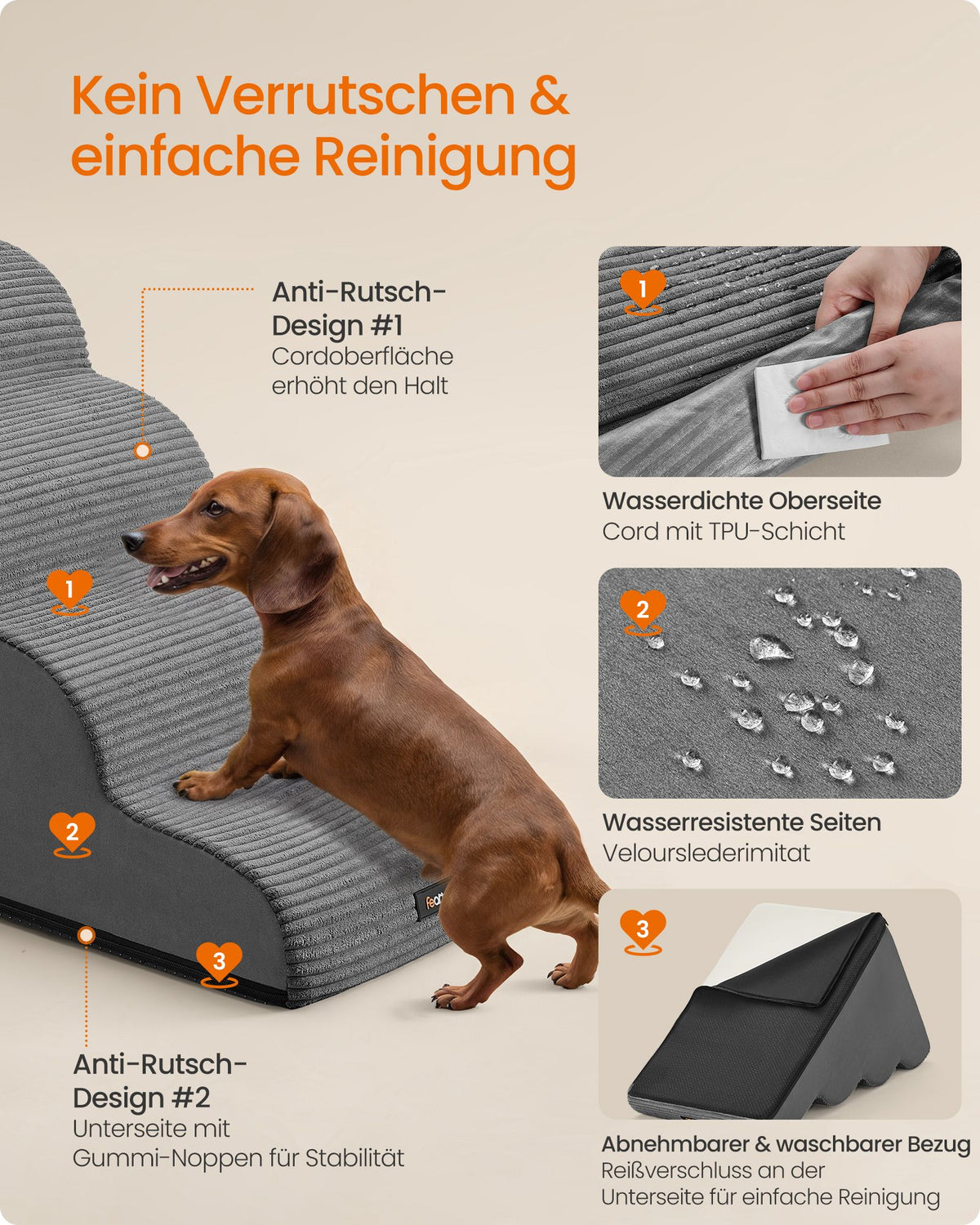 Hondentrap - Met Antislip Treden - Voor Kleine Honden - Leigrijs - 72 x 40 x 50 cm