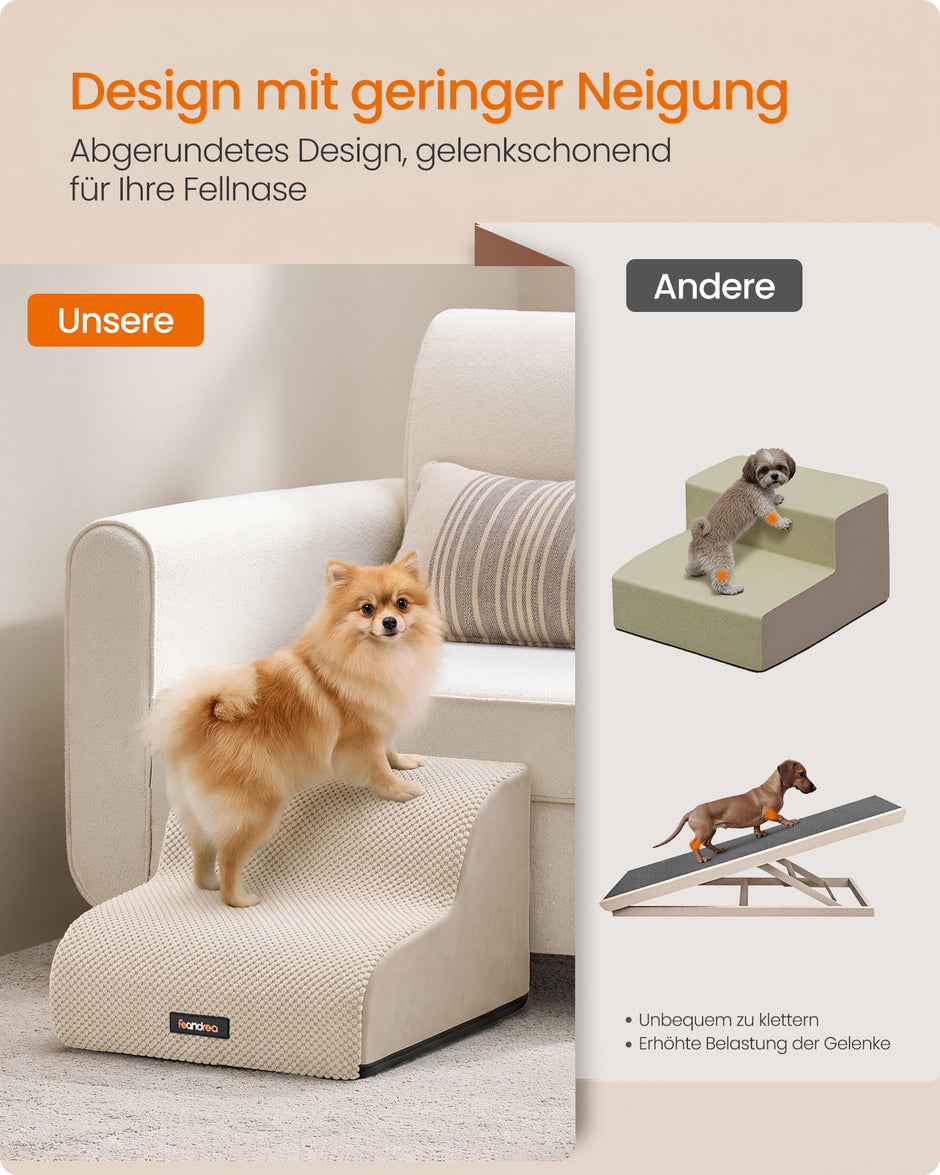 Hondentrap – 2 Treden – Ribstof – Waterdicht en Antislip – Afneembare Hoes – Crèmewit