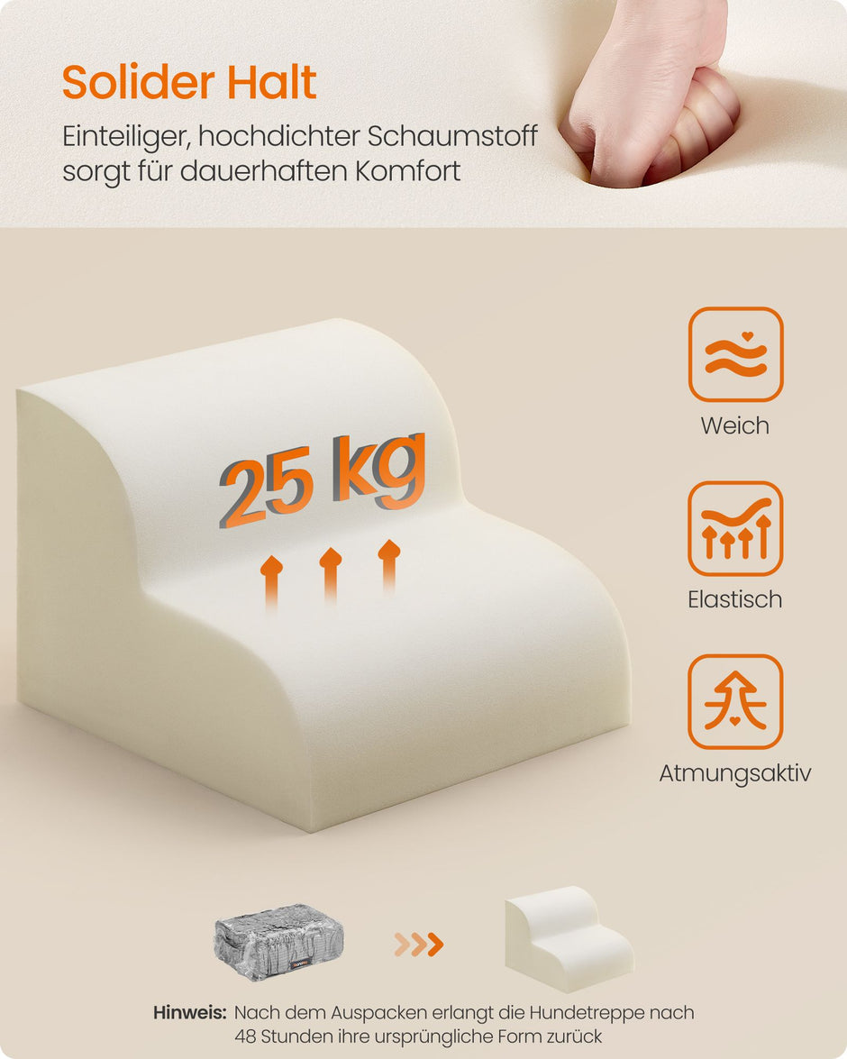 Hondentrap – 2 Treden – Ribstof – Waterdicht en Antislip – Afneembare Hoes – Crèmewit
