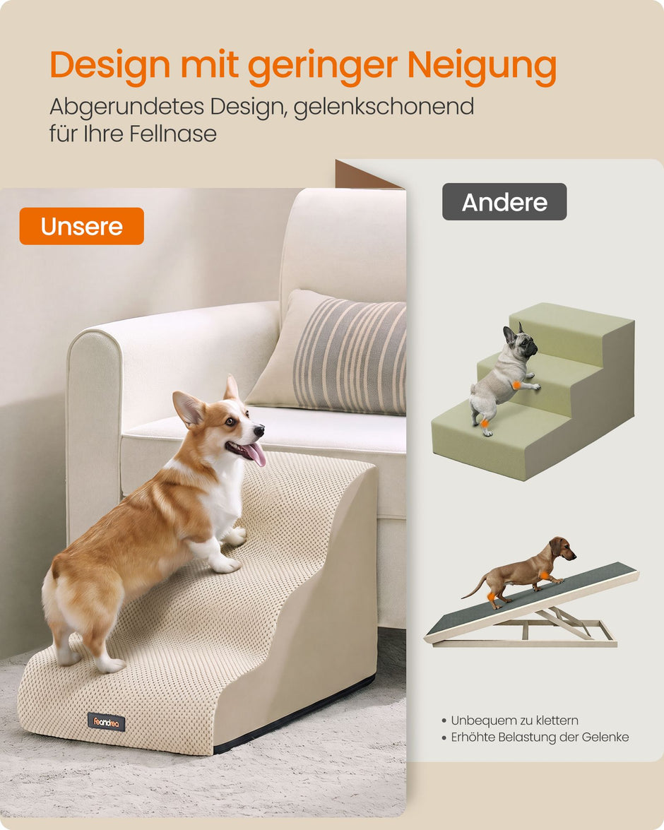 Hondentrap – 3 Treden – Ribstof – Waterdicht en Antislip – Afneembare Hoes – Beige