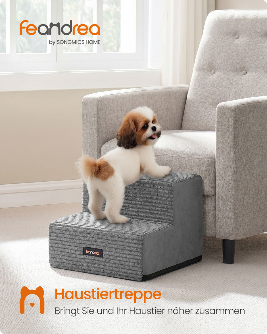 Hondentrap - Met Antislip Treden - Voor Kleine Honden - Rustig grijs - 30 x 38 x 28 cm