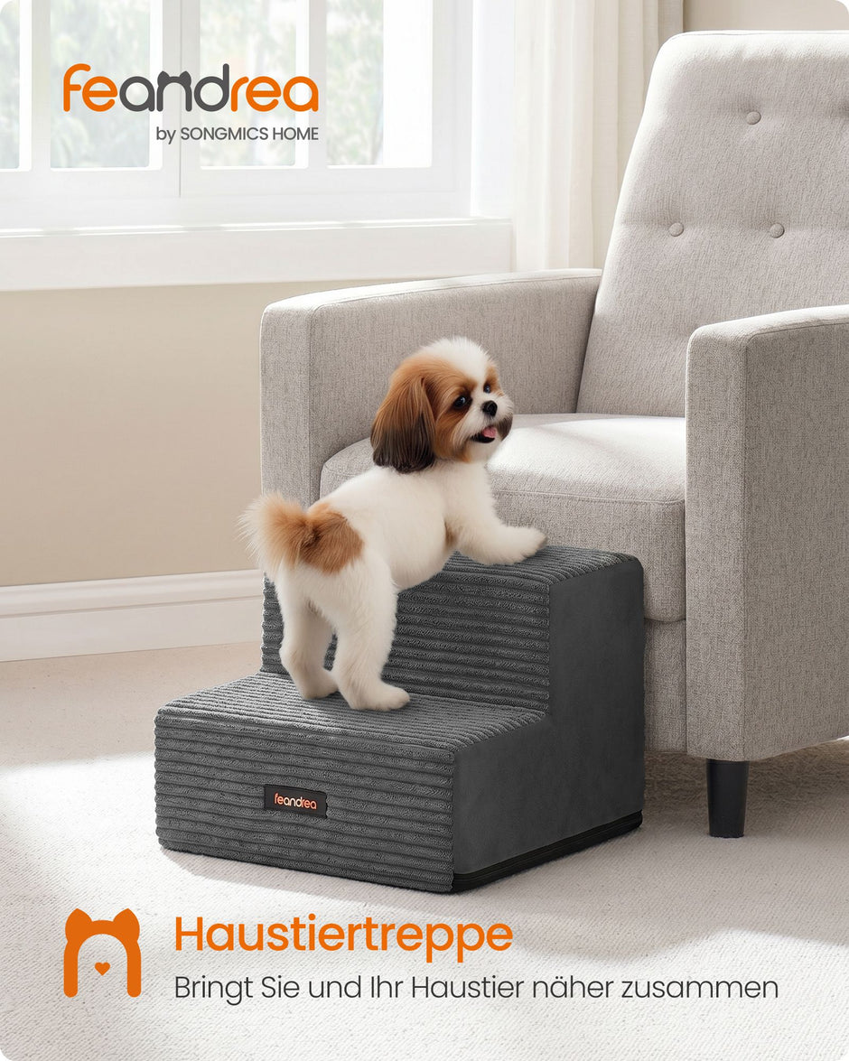 Hondentrap - Met Antislip Treden - Voor Kleine Honden - Loodgrijs - 30 x 38 x 28 cm