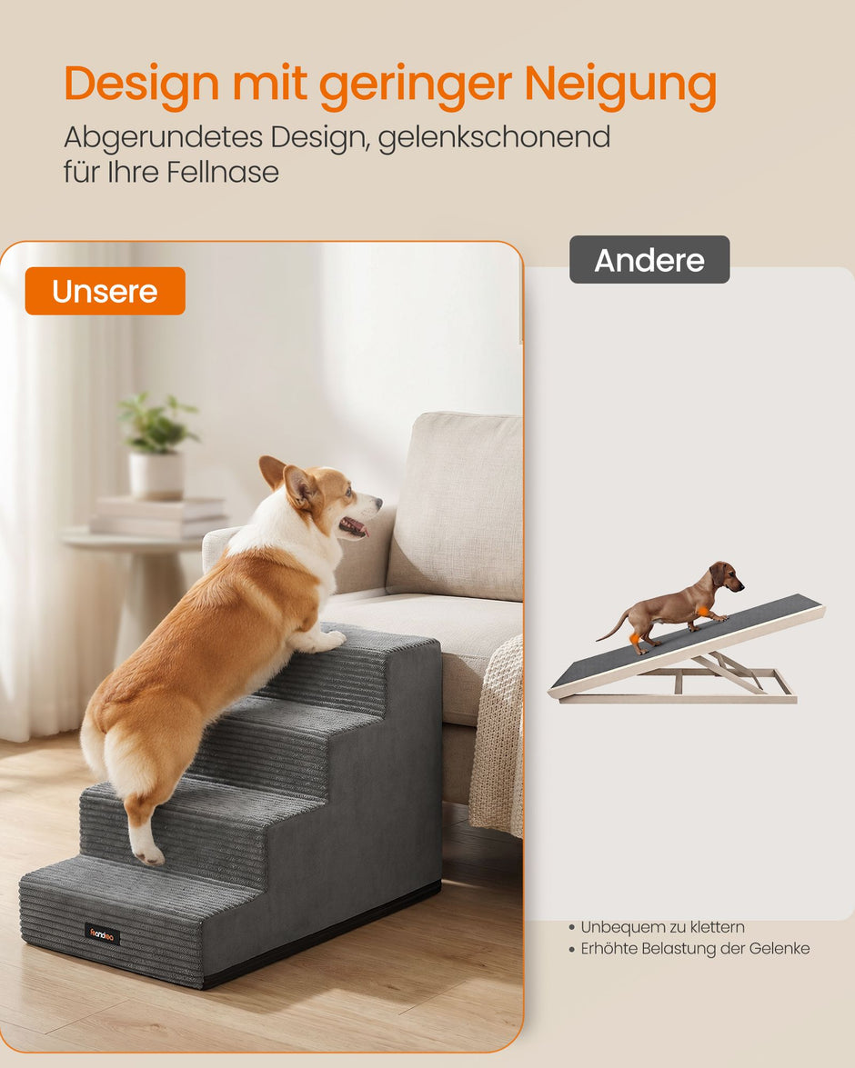 Hondentrap - Met Antislip Treden - Voor Kleine Honden - Loodgrijs - 62 x 40 x 44 cm