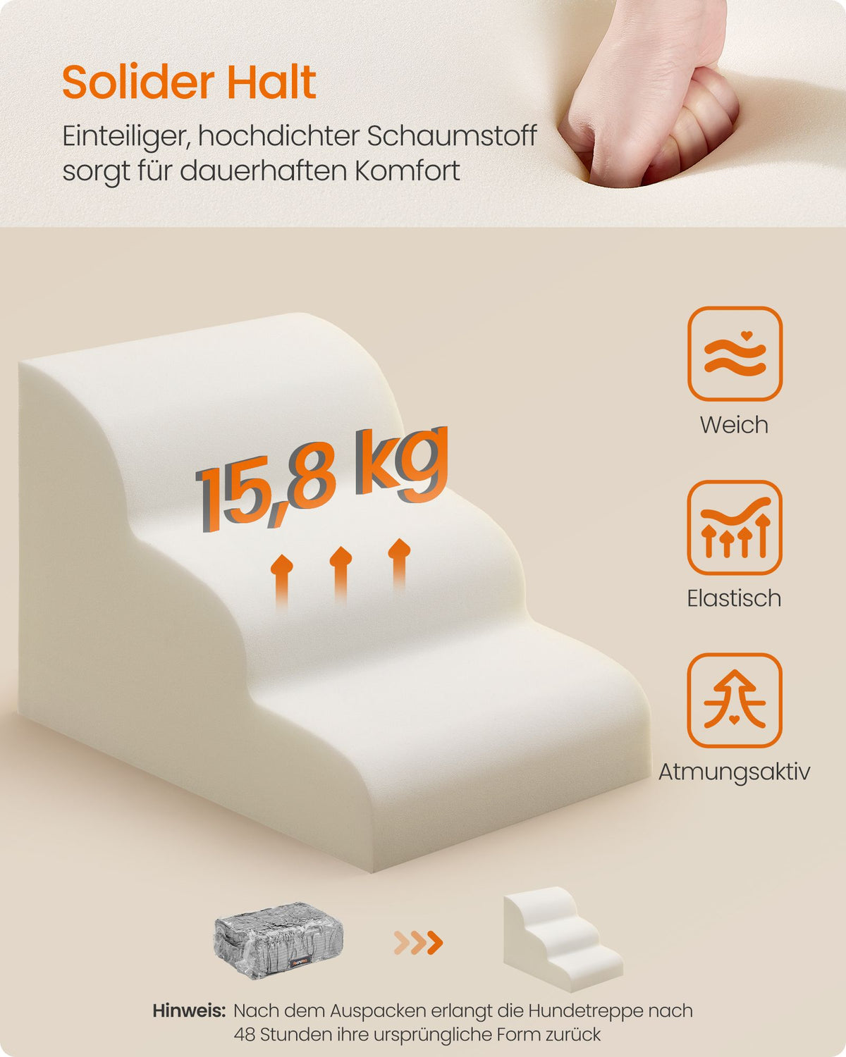Hondentrap – 3 Treden – Schuim – Waterdicht en Antislip – Leigrijs