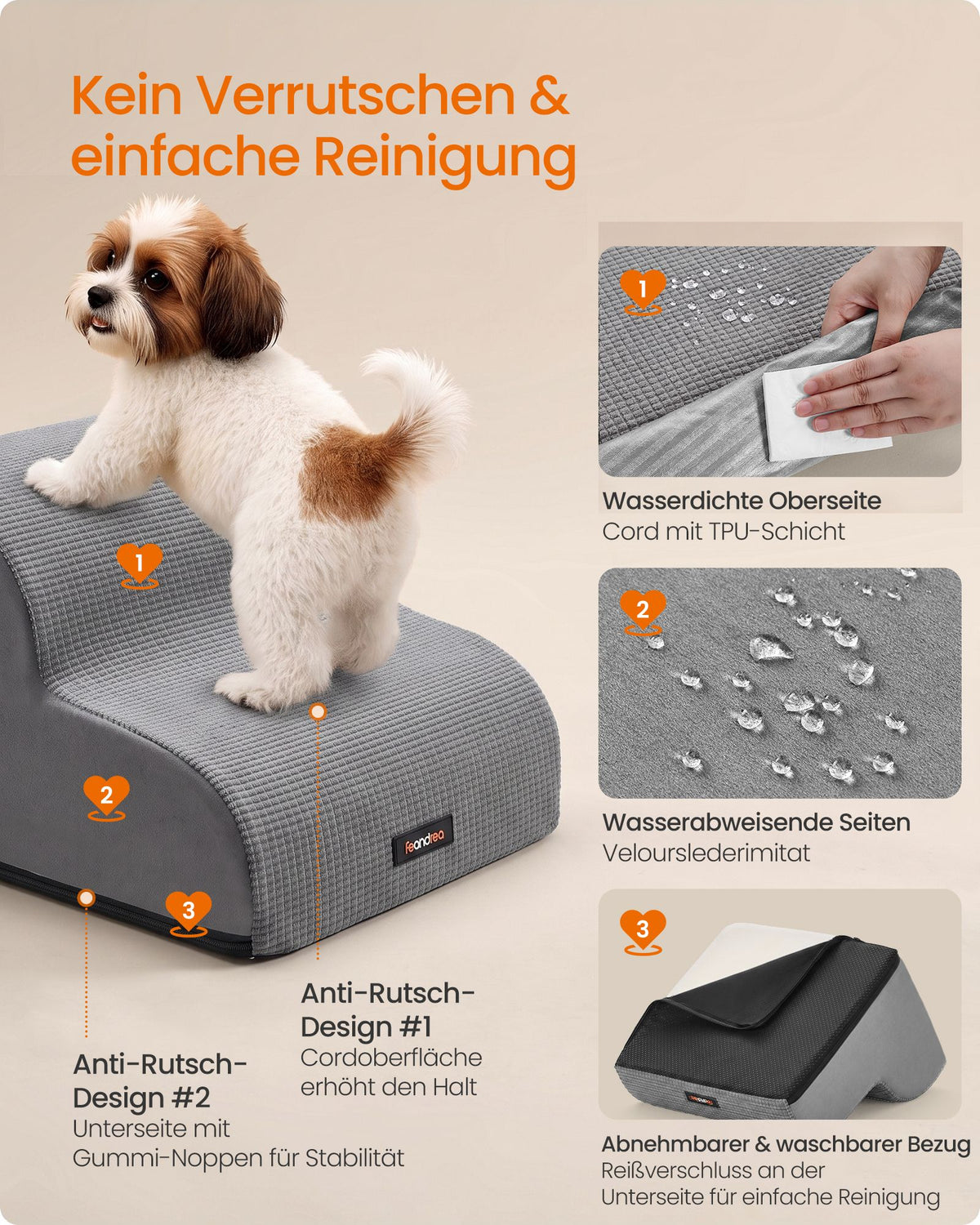 Hondentrap – 2 Treden – Schuim – Waterdicht en Antislip – Afwasbare Hoes – Duifgrijs